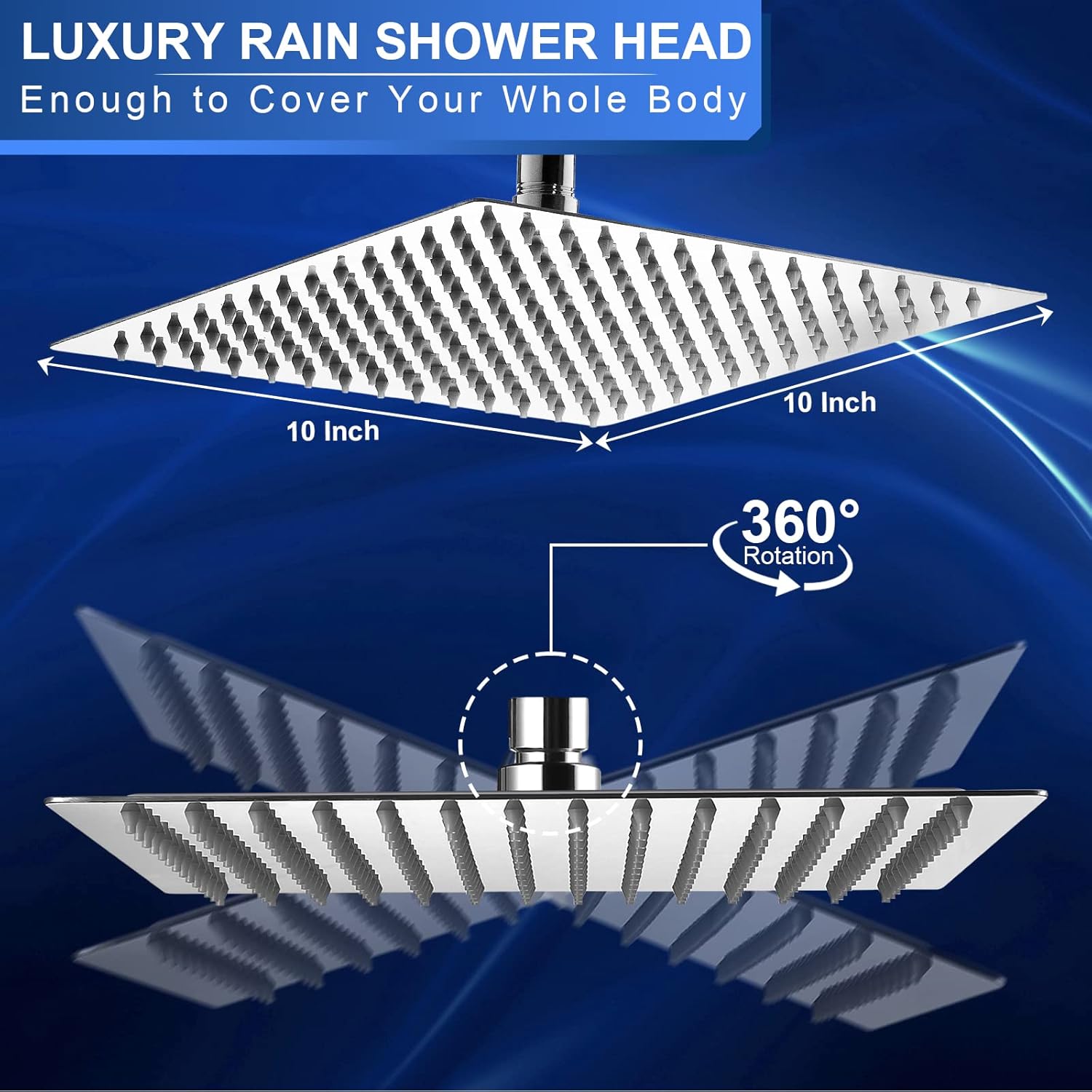 Aiscsc 10 Inch Rain Shower Head with 304 Stainless Steel
