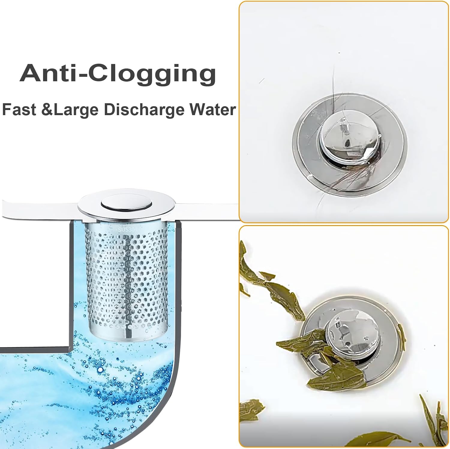 RUXIEWEY Bathroom Sink Drainer Strainer 2PCS Stainless Steel Hair Catcher