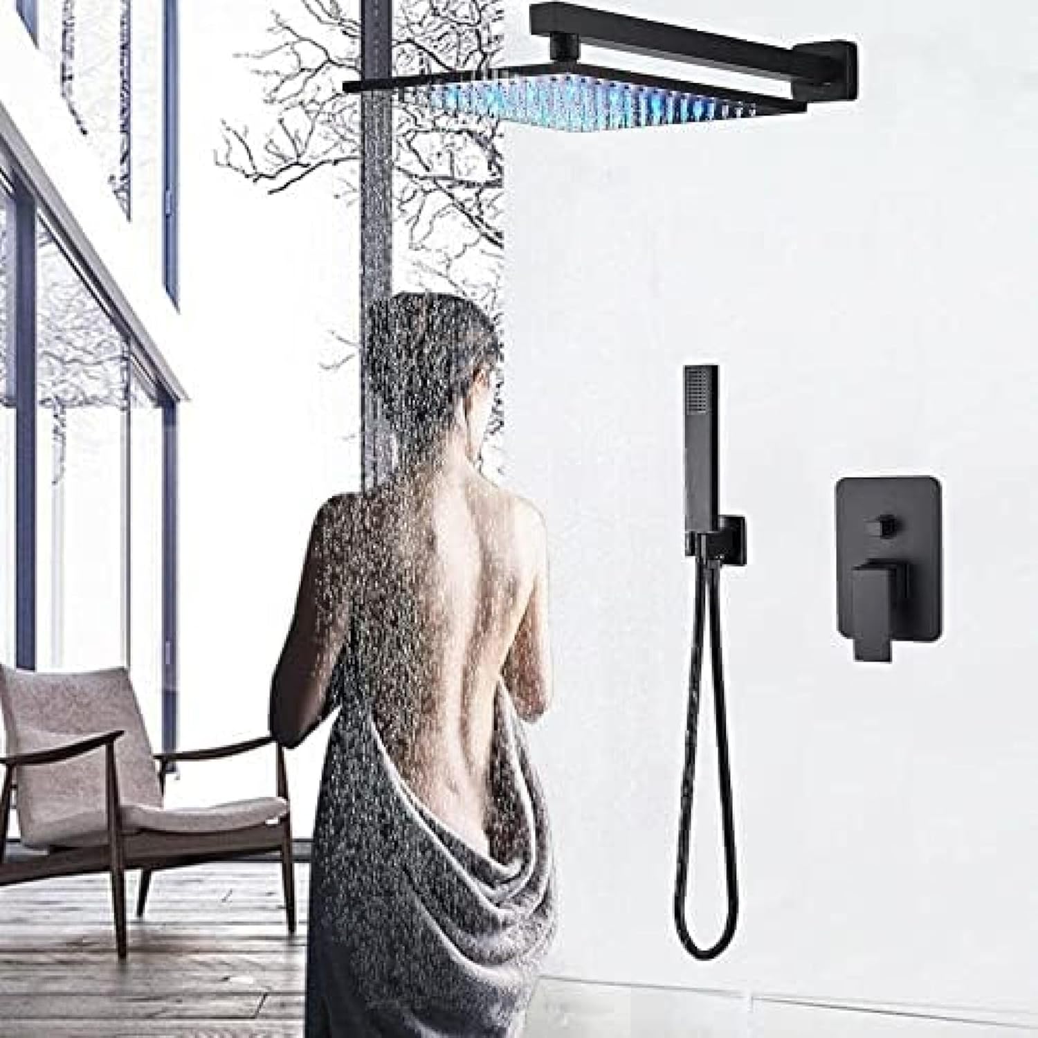 TECKI Thermostatic Shower System with LED Rainfall and Body Massage