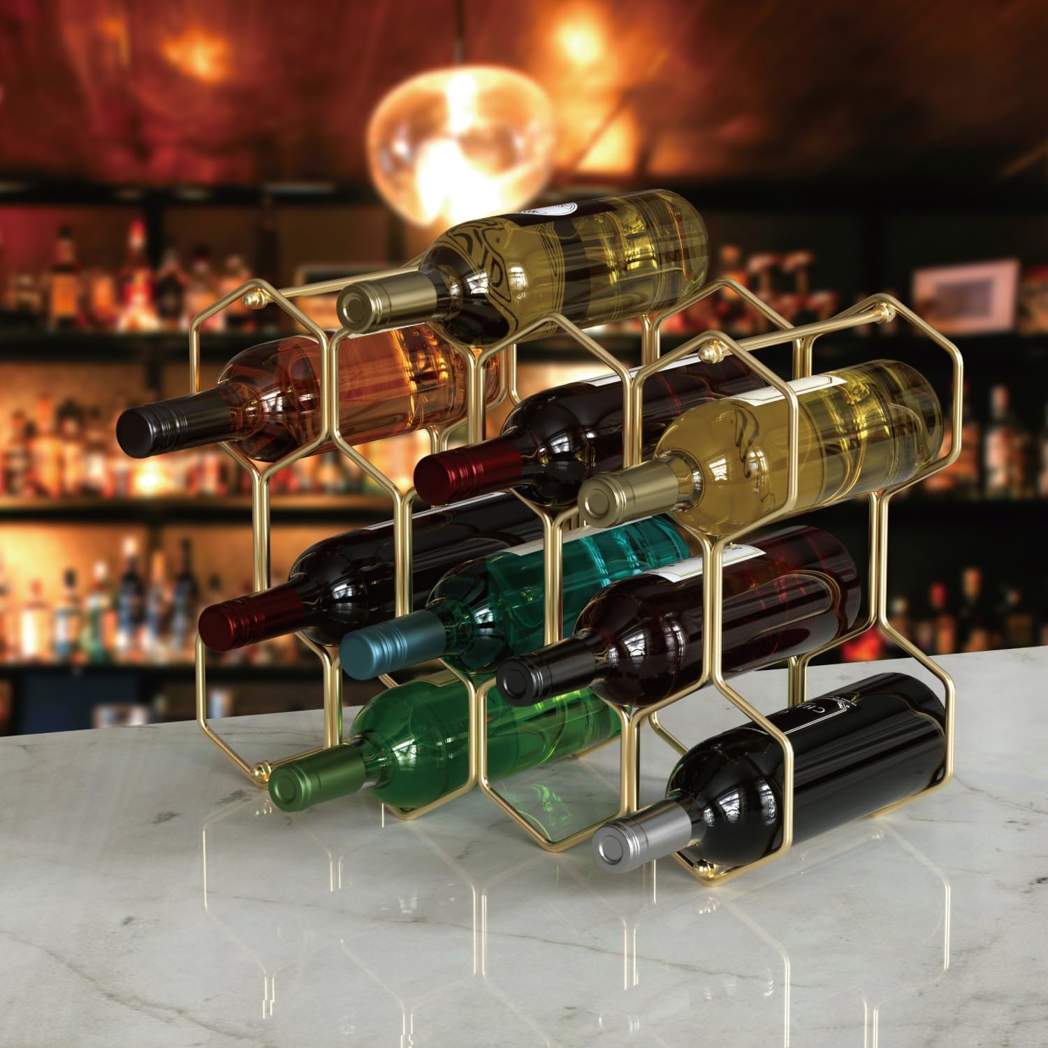 Buruis 14-Bottle Tabletop Wine Rack Gold 1