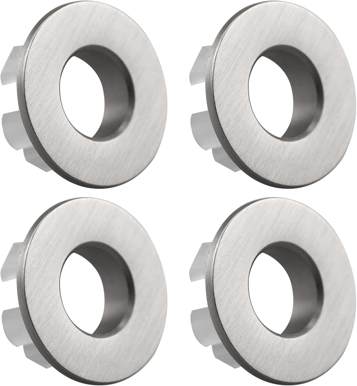 4 PCS Sink Basin Overflow Covers - Brushed Nickel Brass Insert Trim Caps