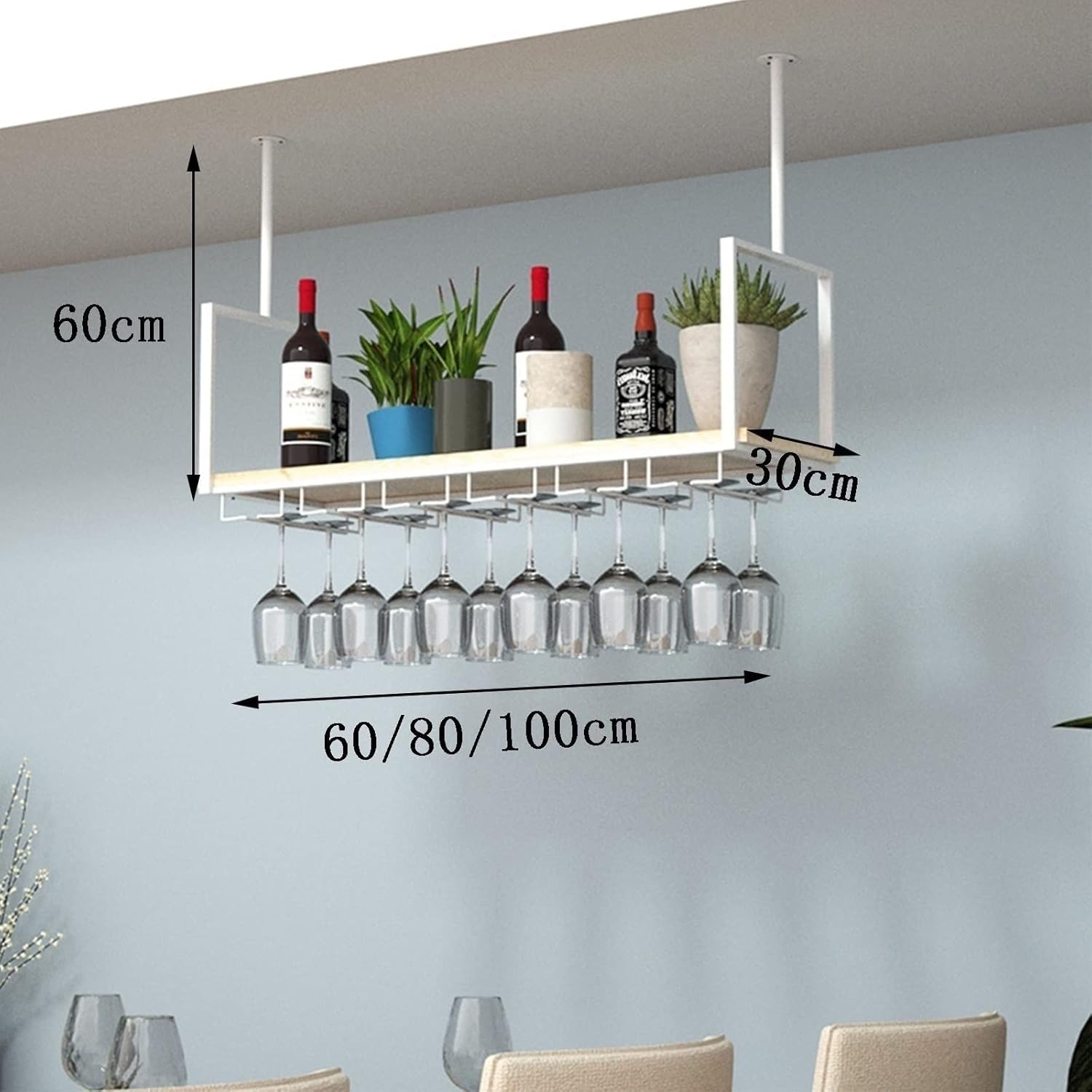 Ceiling Wine Glass Rack - Metal Display Stand with 2 Glass Holders