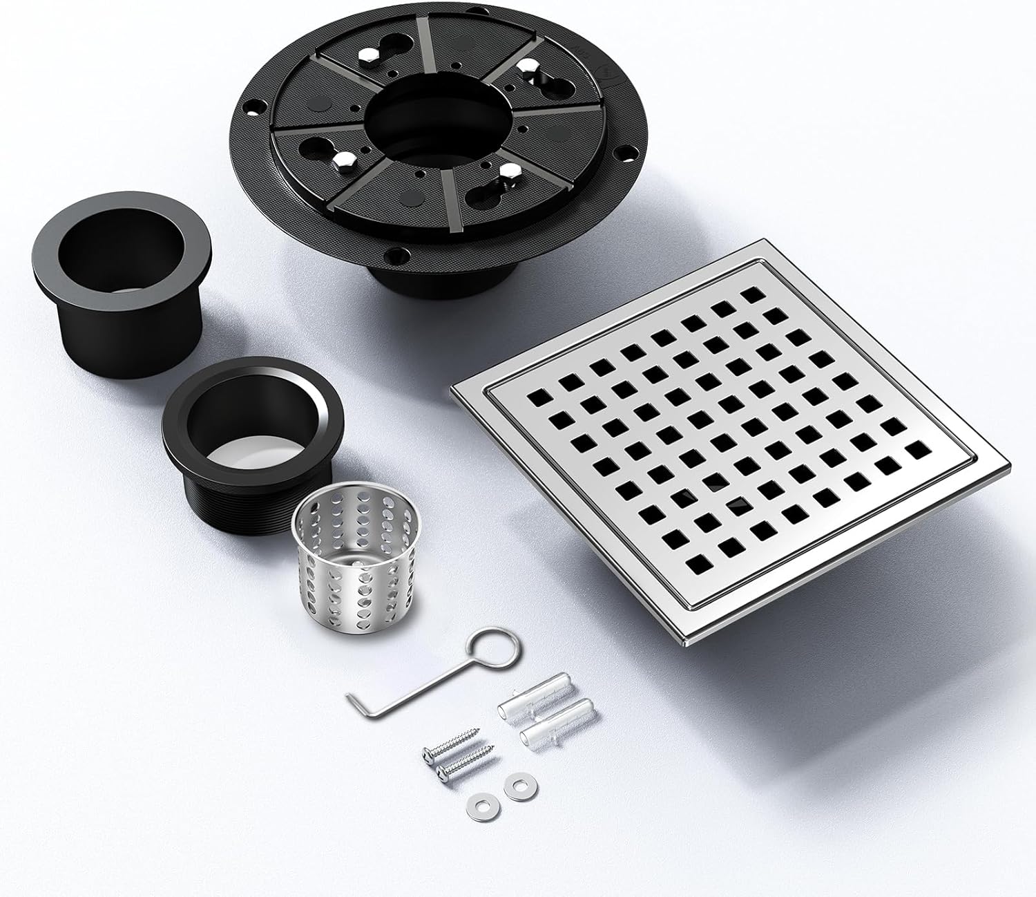 NIREU 6 Inch Square Shower Drain with Chrome Finish