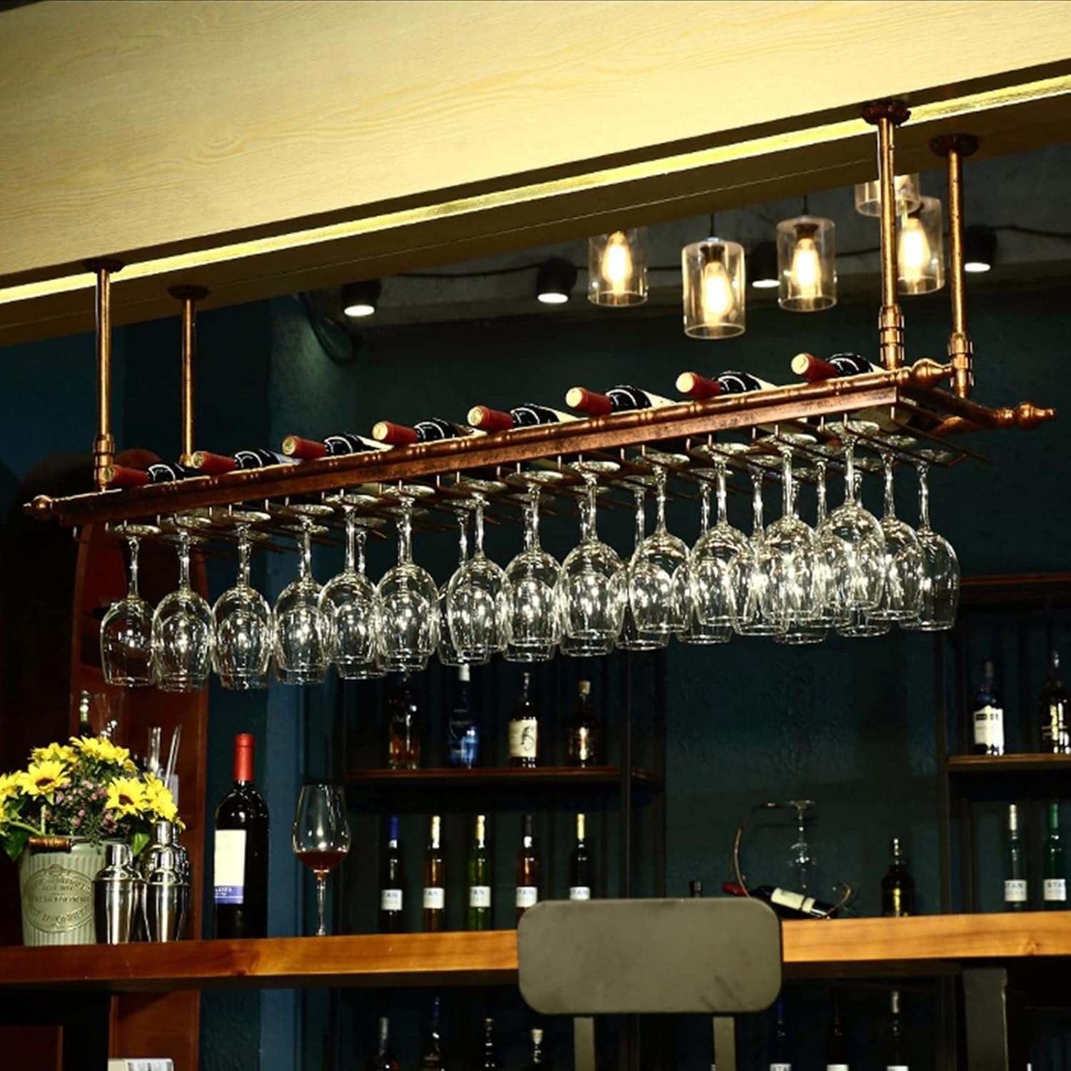 Ceiling Hanging Bar Wine Rack - 80x3cm Wrought Iron Storage Shelf