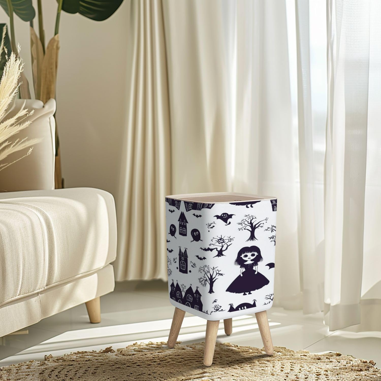 Small Trash Can with Lid 26 Gallon Gothic Design