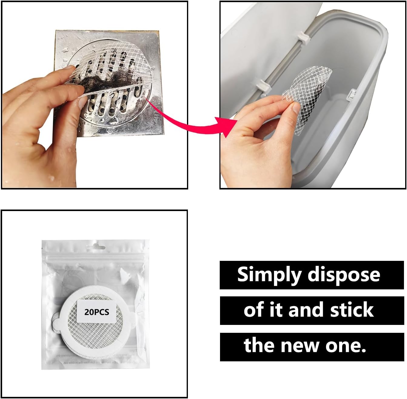20 Pcs 4 Inch X 4 Inch Disposable Drain Hair Catcher Stickers