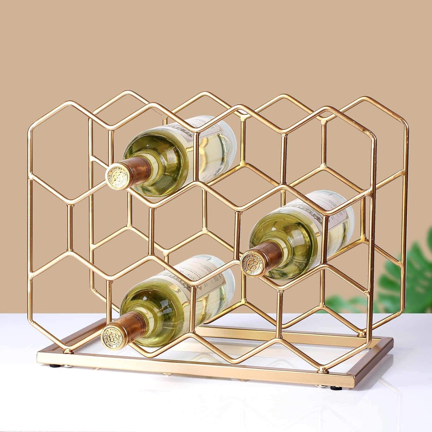 14 Bottle Countertop Wine Rack - Modern Gold Metal Design