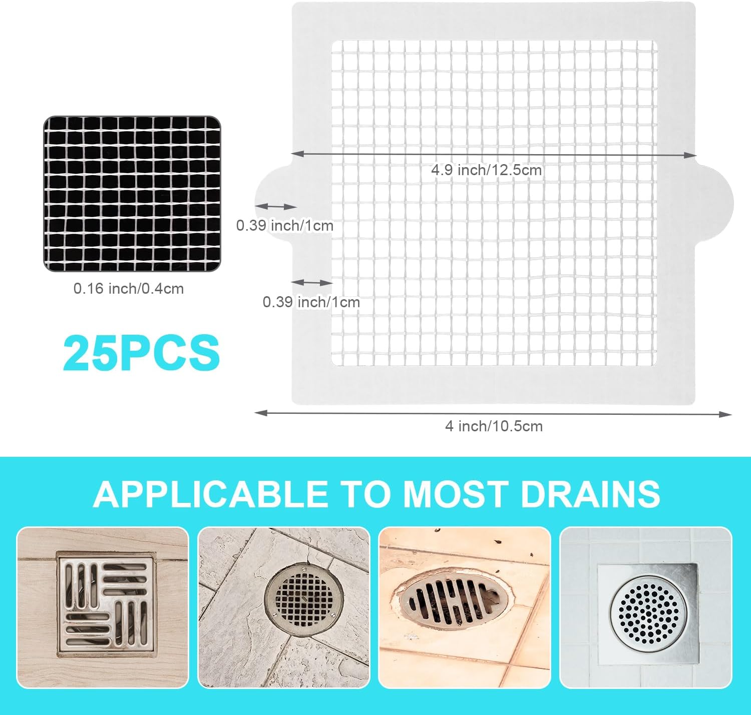 25pcs Shower Hair Catcher Mesh Sticker for Drain Cover