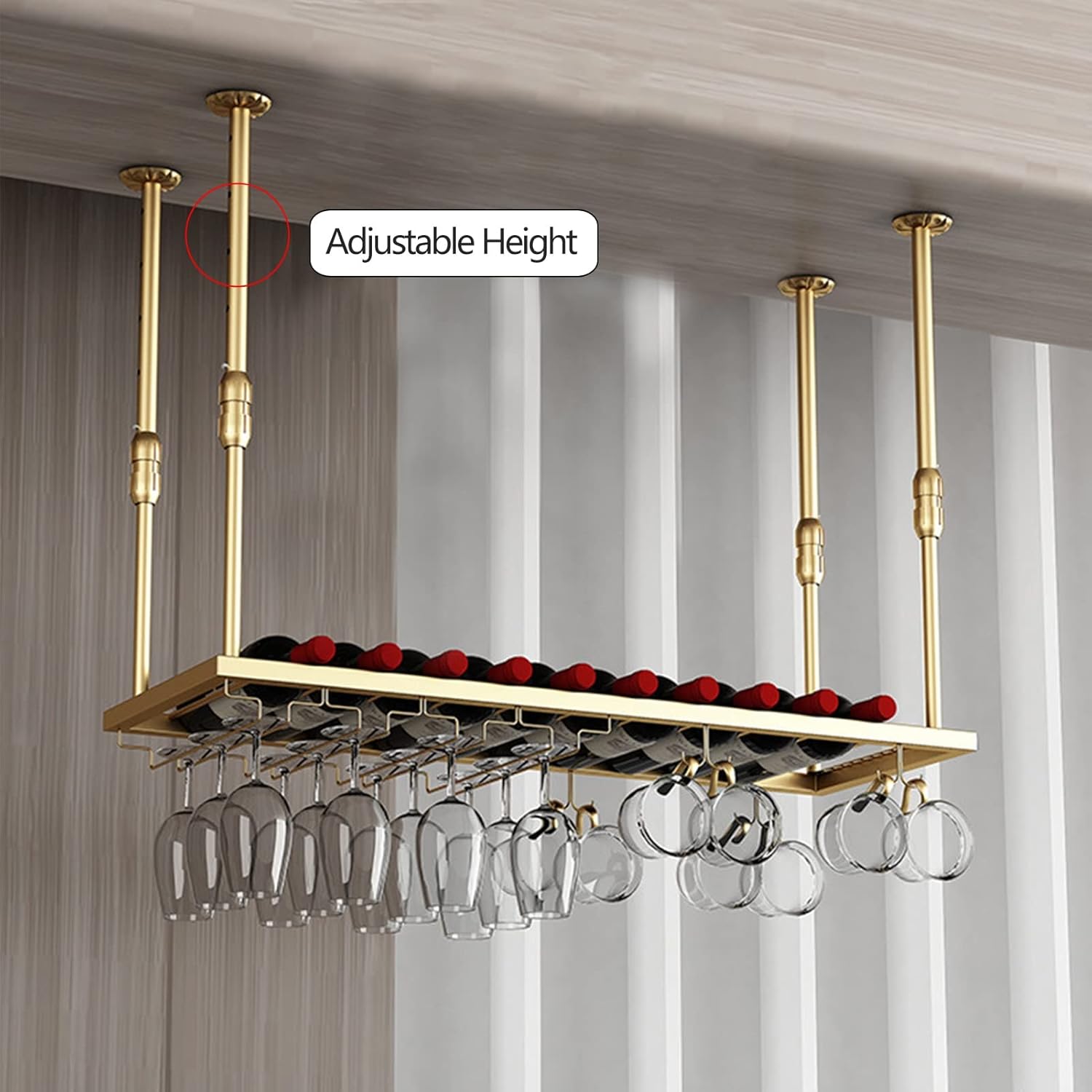 Ceiling Hanging Wine Rack with Glass Holder