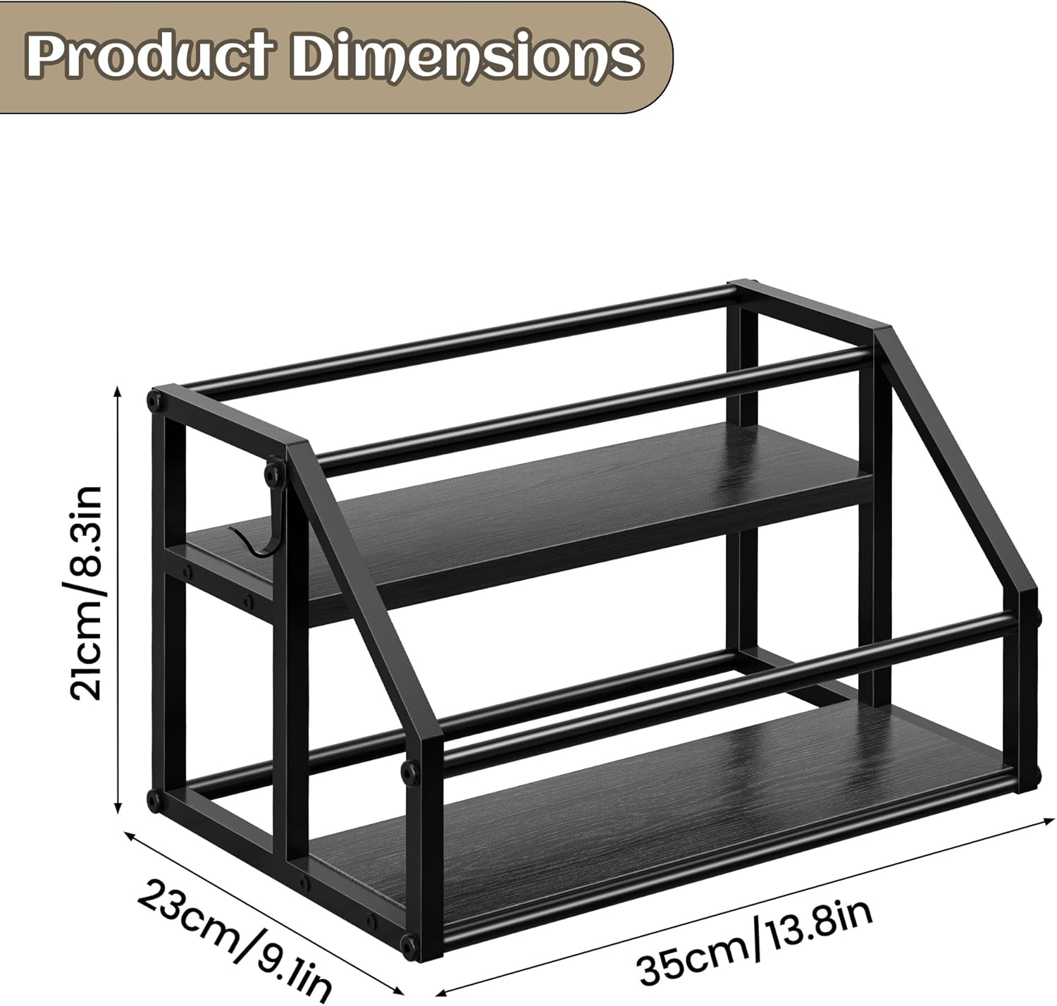 Homedawn Coffee Syrup Rack Organizer 2-Tier 8 Bottles Black