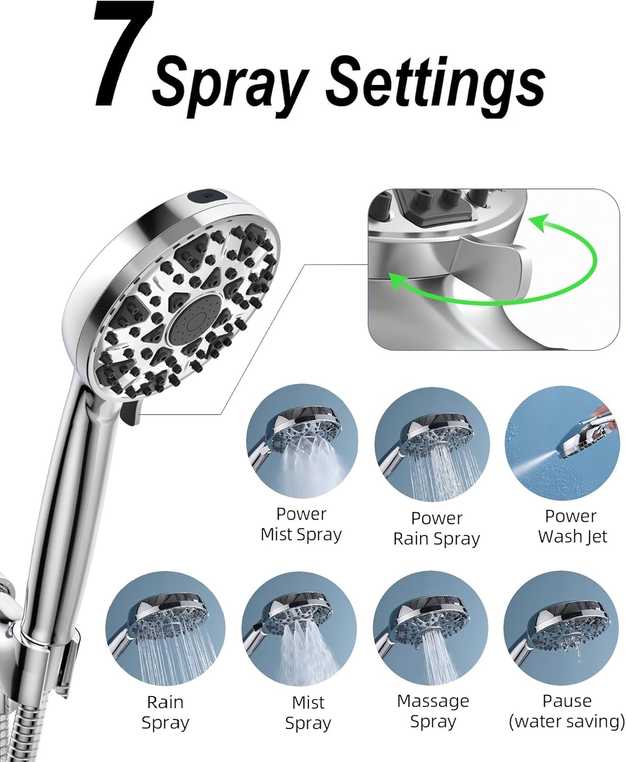 Diiwet 7 Settings Handheld Showerhead with Power Wash