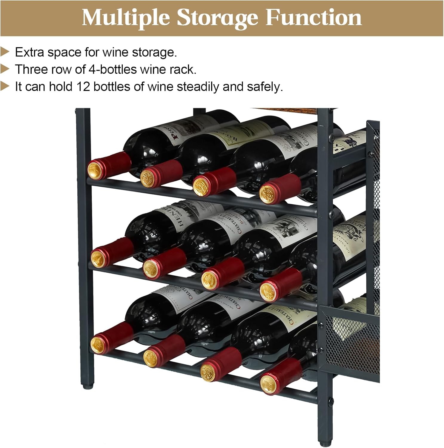 Hayexiha 3-Tier Freestanding Wine Liquor Rack Cabinet