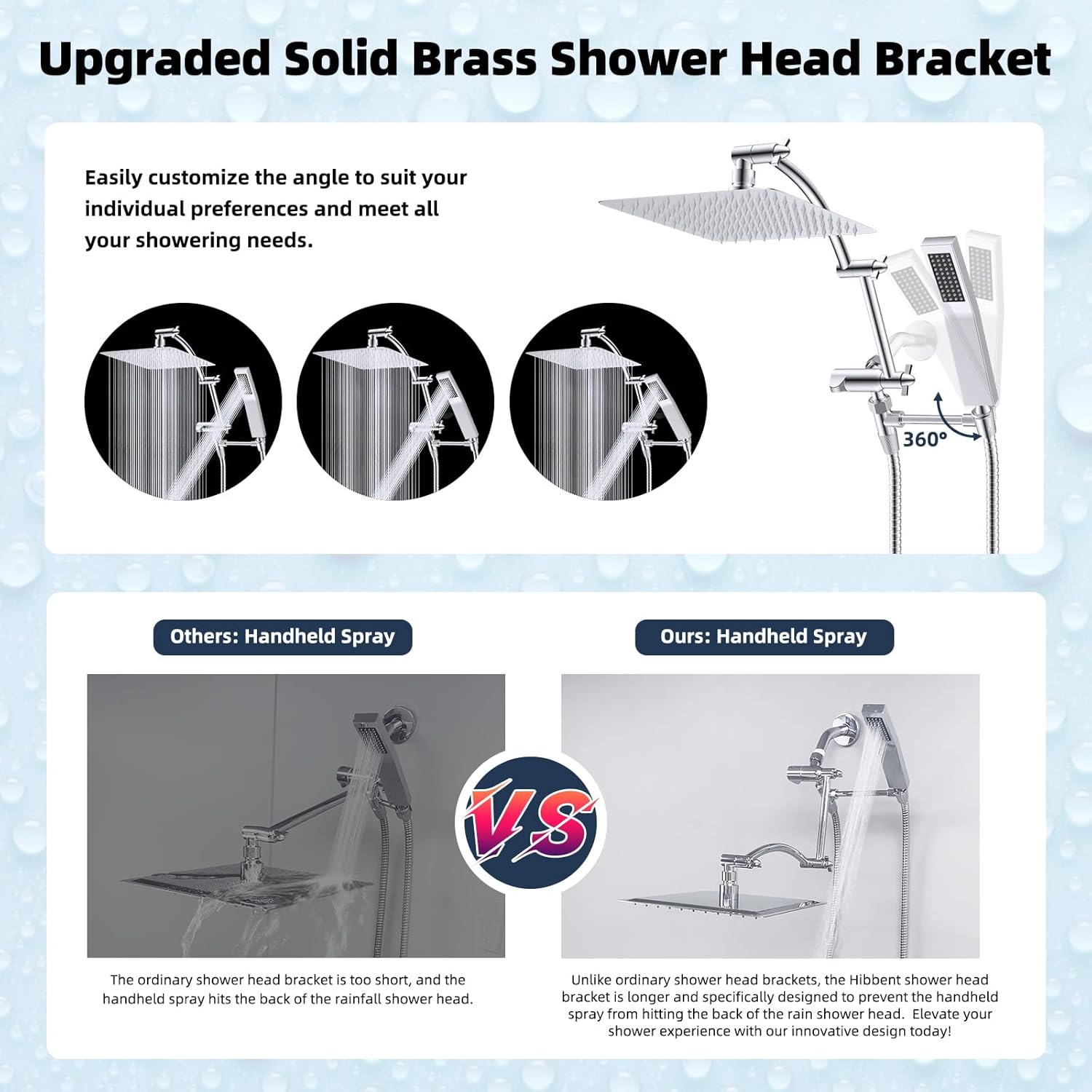 Hibbent All Metal 10x9 Rainfall Handheld Shower Combo