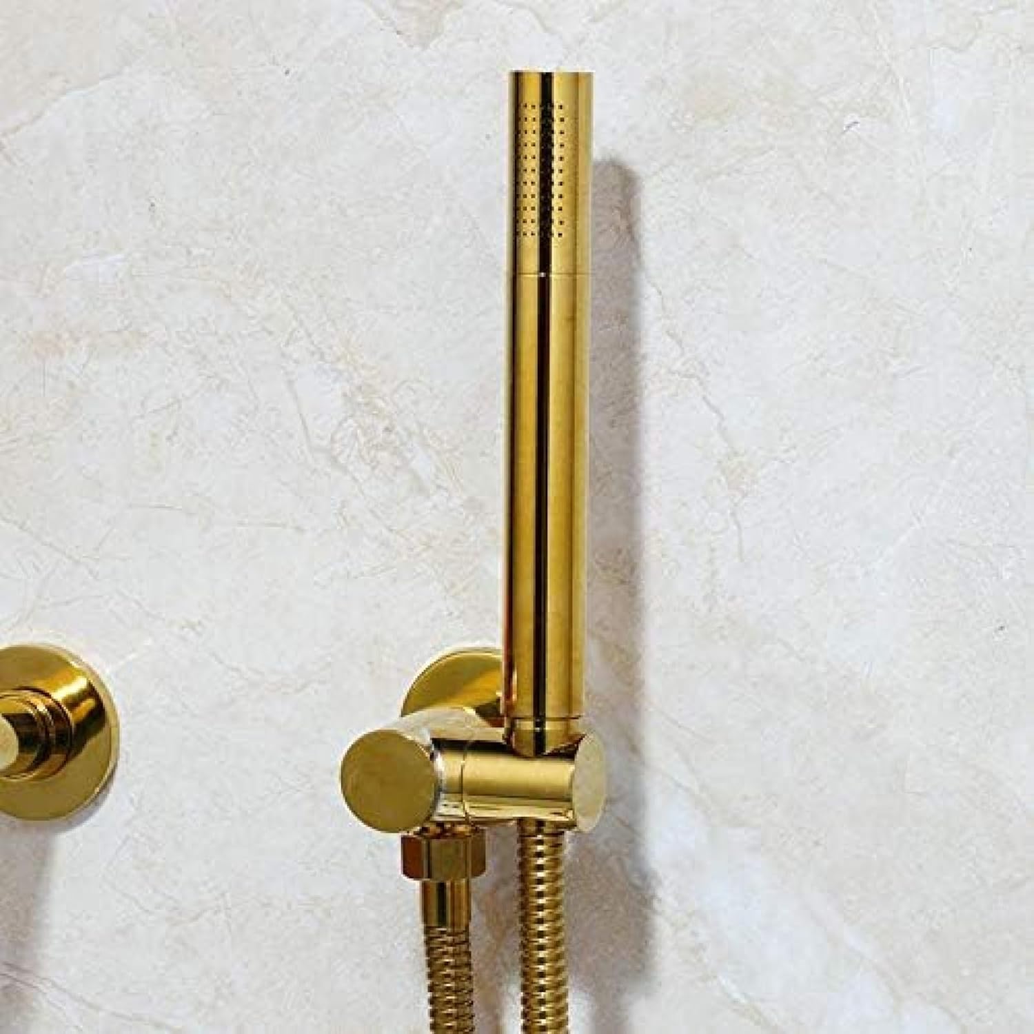 TECKI Brushed Gold Brass Shower Set with Handheld and Wall Mount