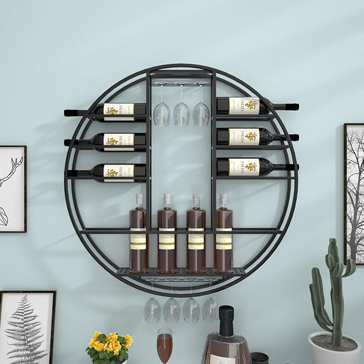 Pimex Wall-Mounted Wine Rack with Stemware Holder Black 80x11x80cm 1