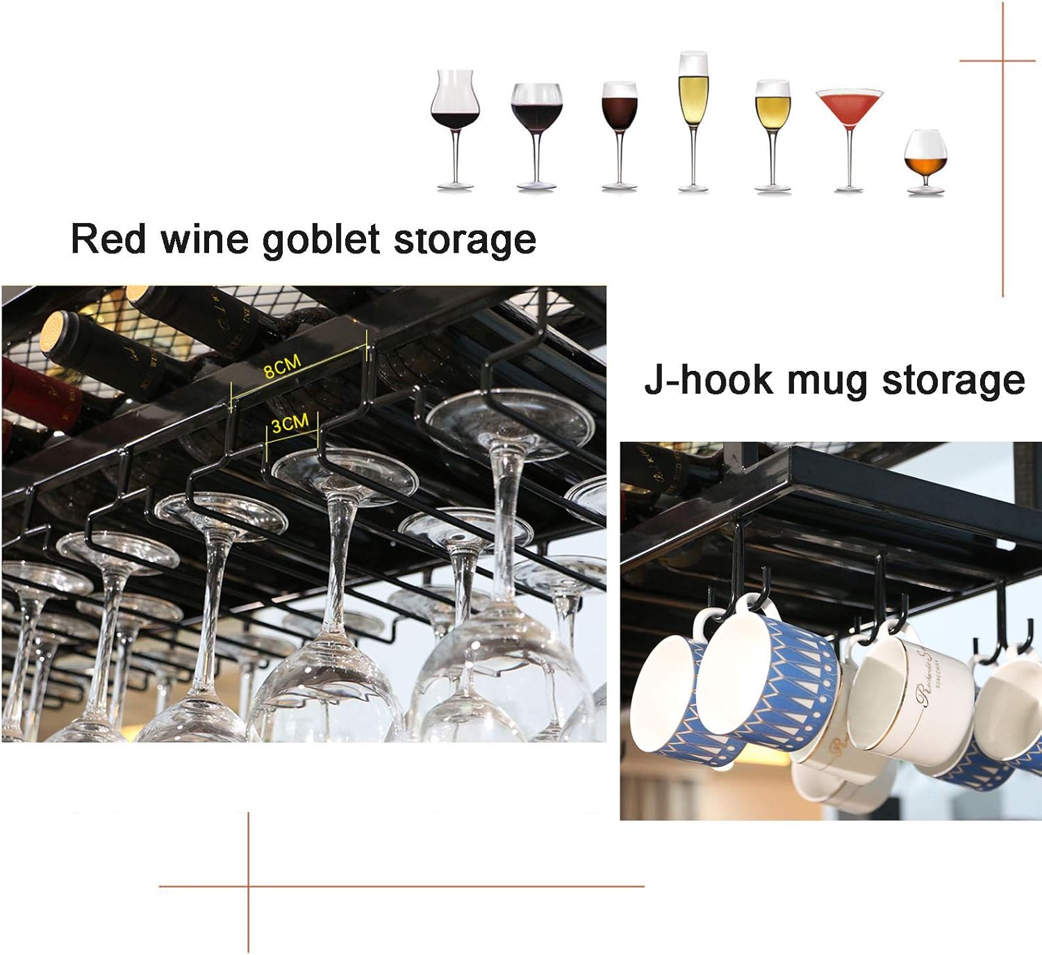 Industrial Hanging Wine Rack with 2-Layer Metal Frame