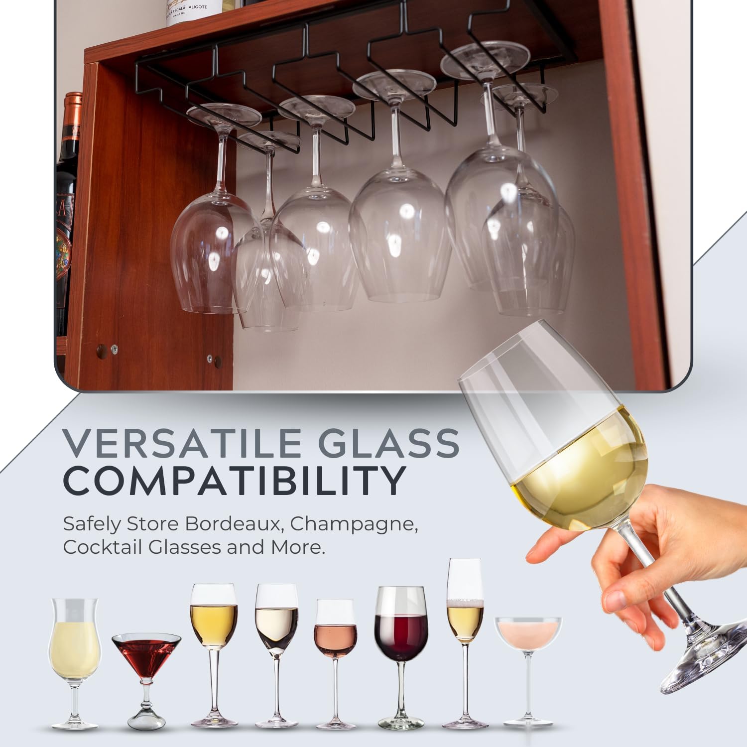 Maypes Wine Glass Holder - 4-Rack Heavy-Duty Metal Under Cabinet
