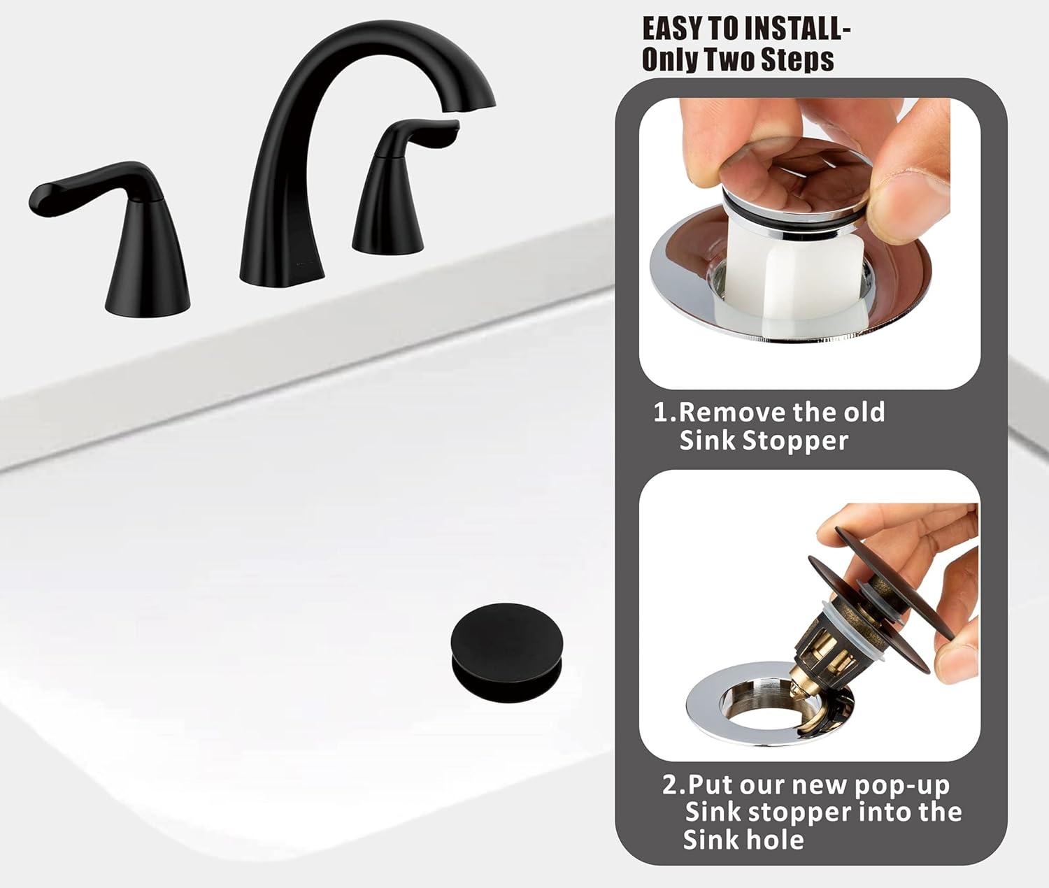 Artiwell Universal Sink Drain Stopper - Matt Black