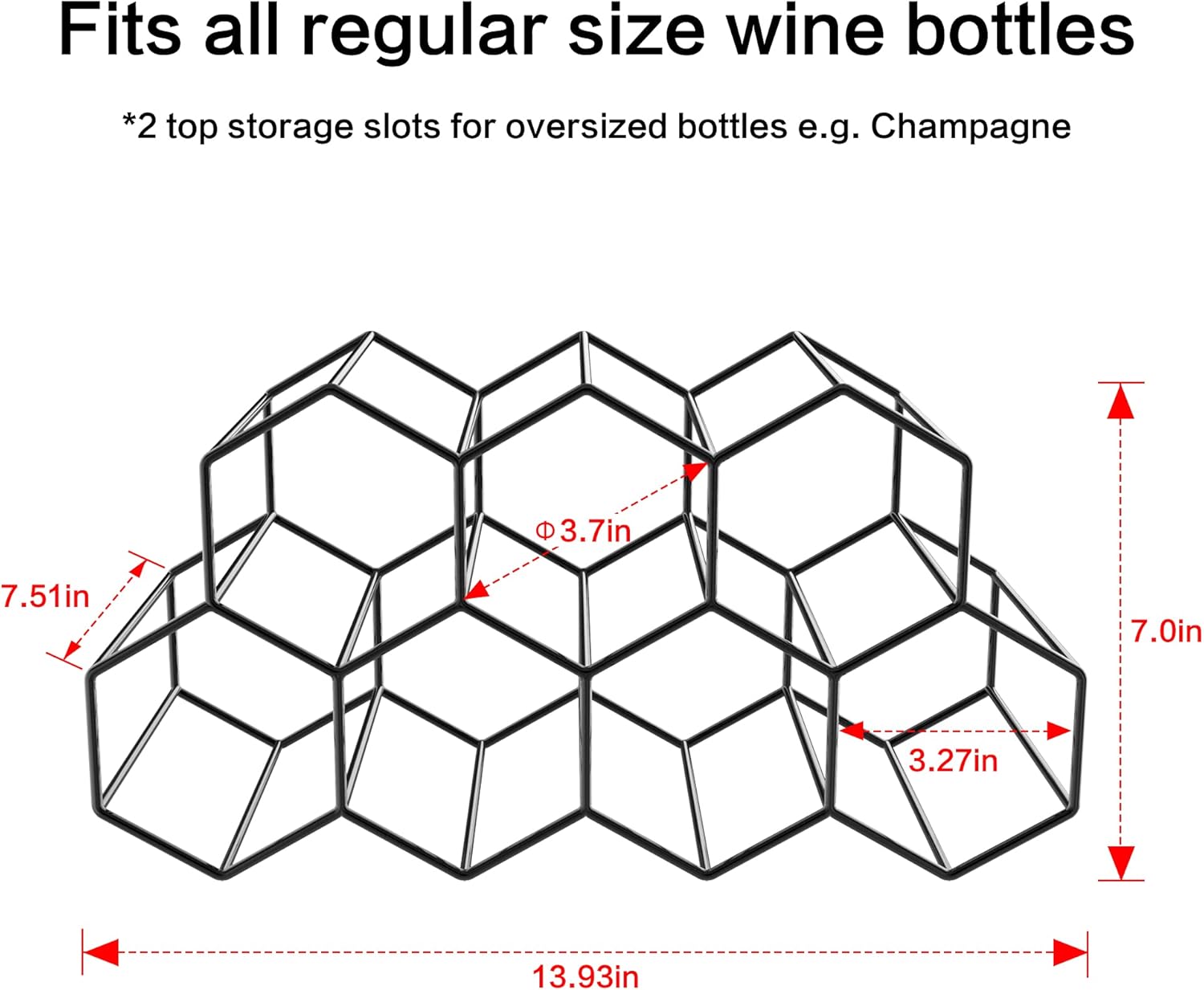 Handisen 9 Bottle Freestanding Wine Rack Black Metal Honeycomb Storage Stand