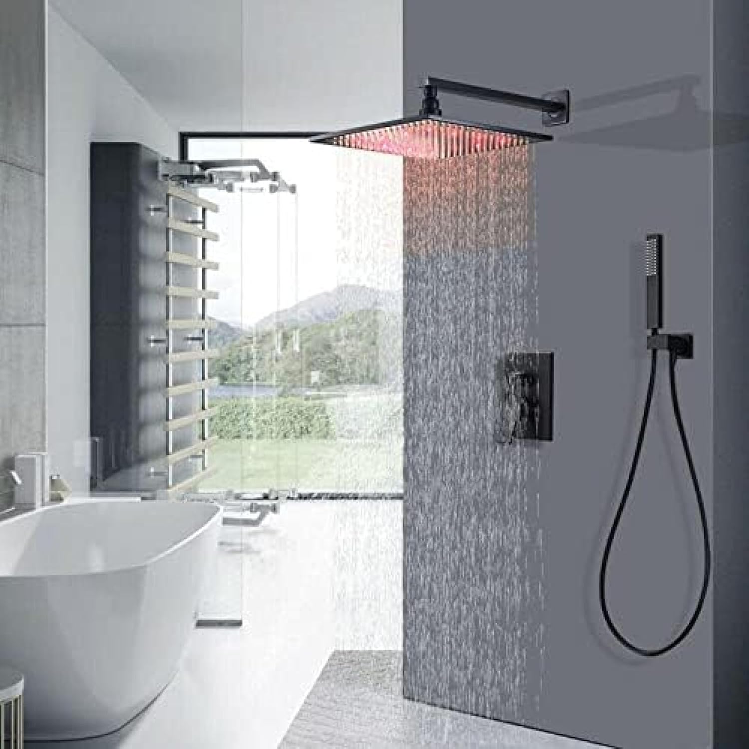TECKI LED Rainfall Shower Faucet Combination Set - Matte Black