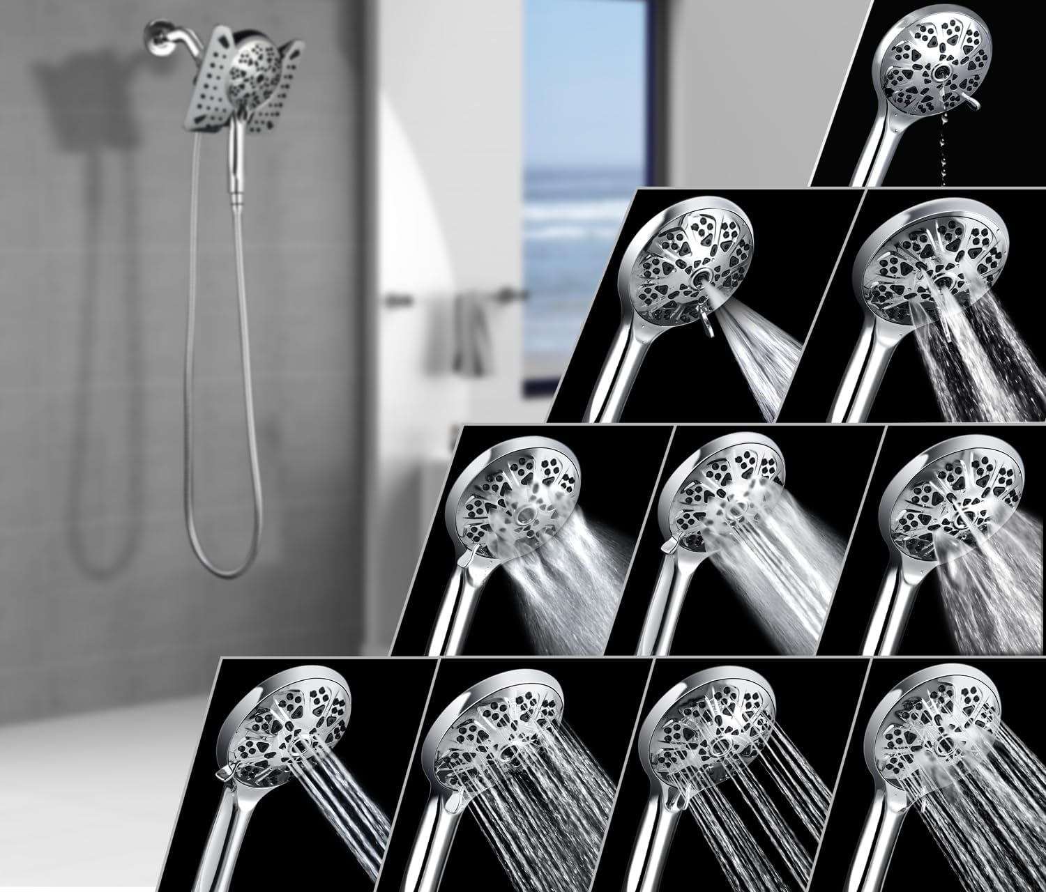 25 GPM Handheld Shower Head Combo with 10 Spray Settings
