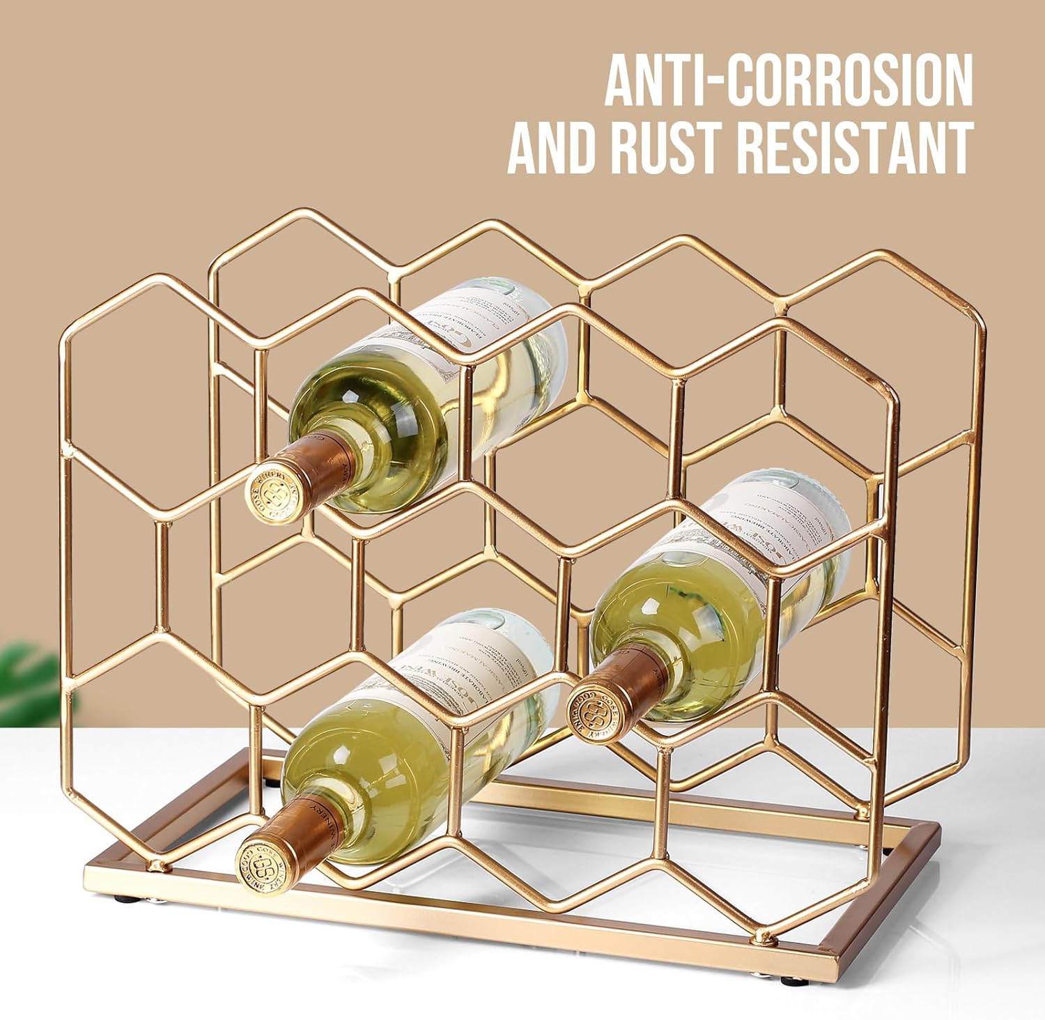 14 Bottle Countertop Wine Rack - Modern Gold Metal Design
