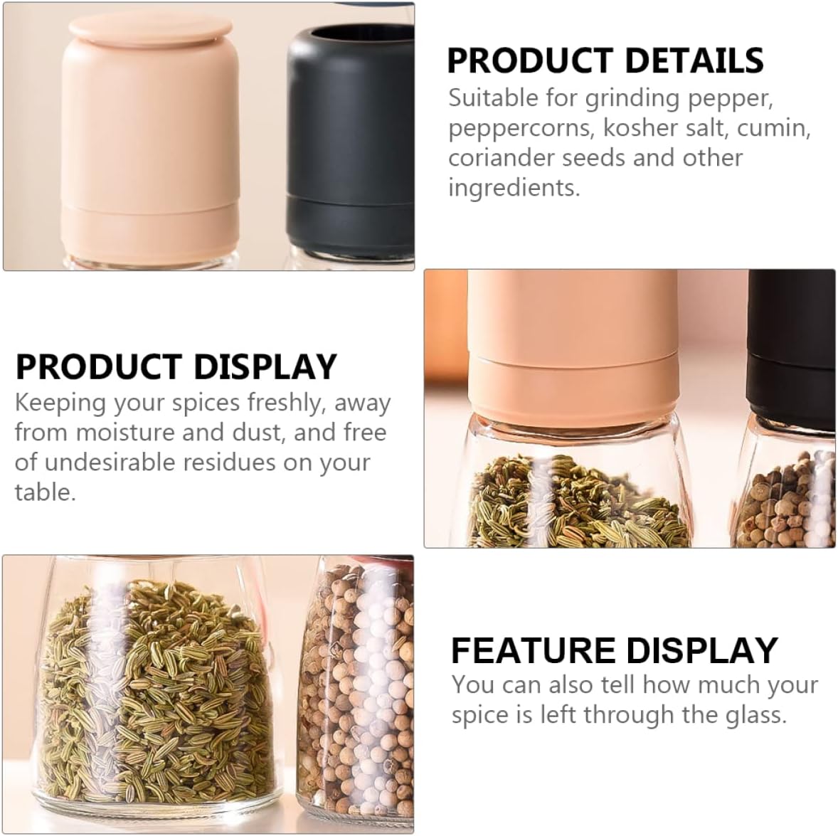 Alipis Salt Pepper Shaker Set with Refillable Glass Bottle
