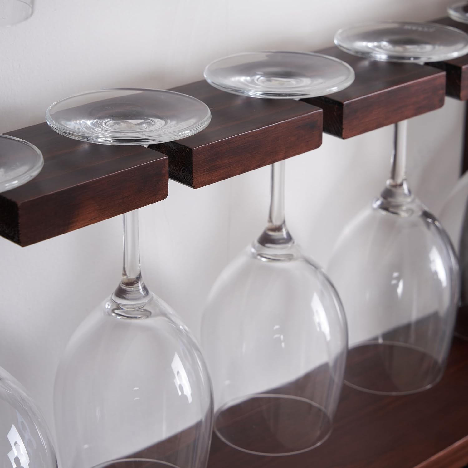 18-Bottle Wall Wine Rack with Glass Holder and Solid Wood Design