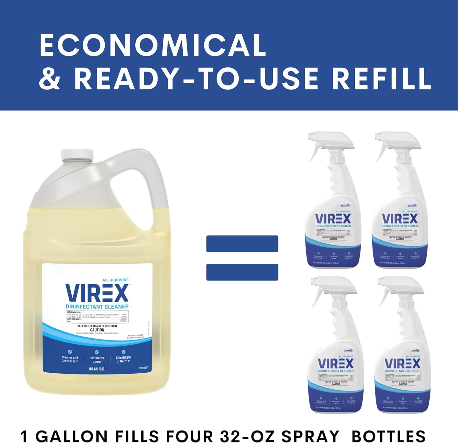 VIREX CBD540557 Disinfectant Cleaner - 1 Gallon Lemon Scent
