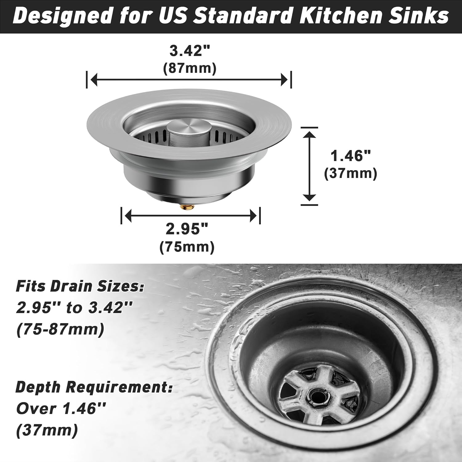 KENPMA 3-in-1 Kitchen Sink Drain Strainer