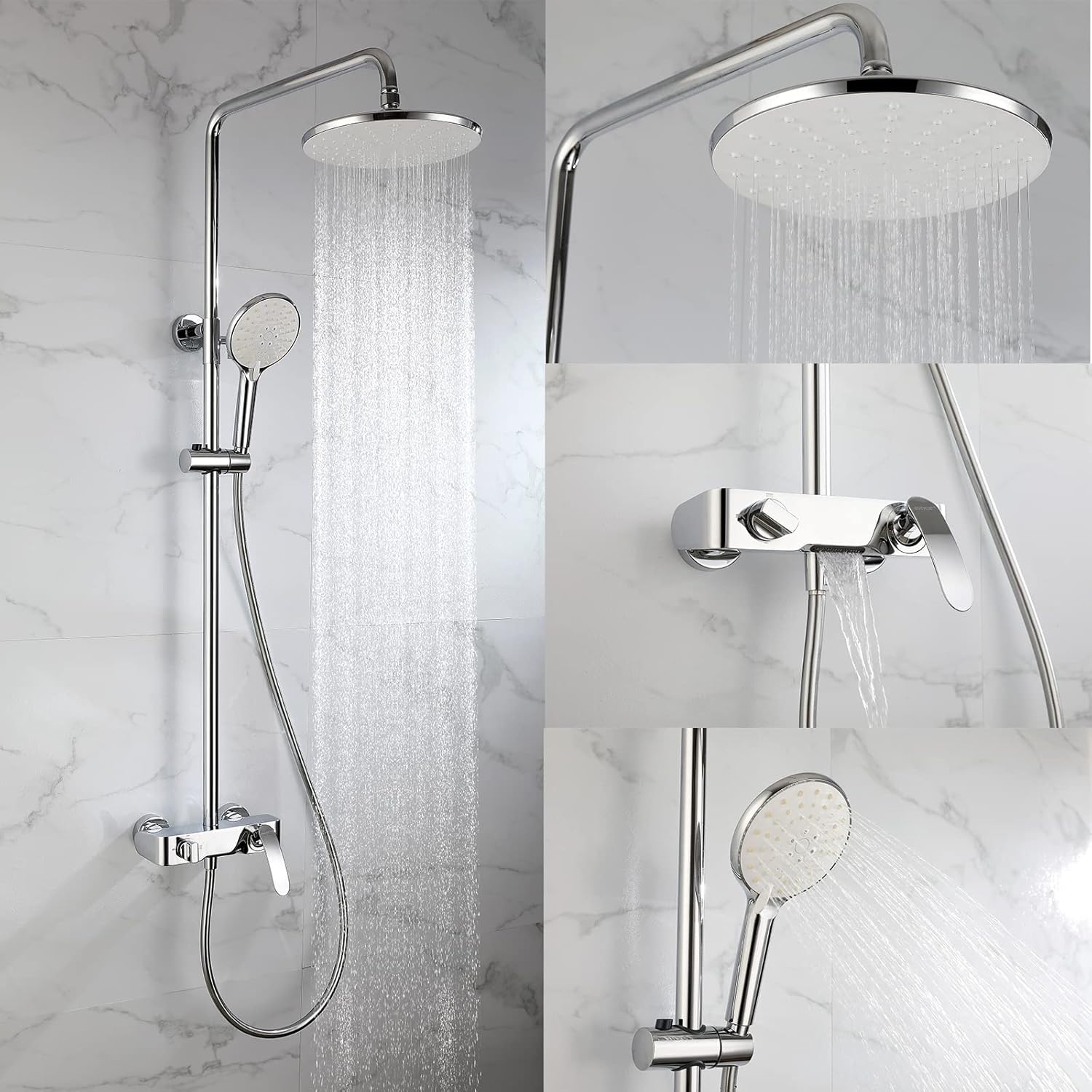 Shower System with 3-Mode Handheld and Waterfall Spout