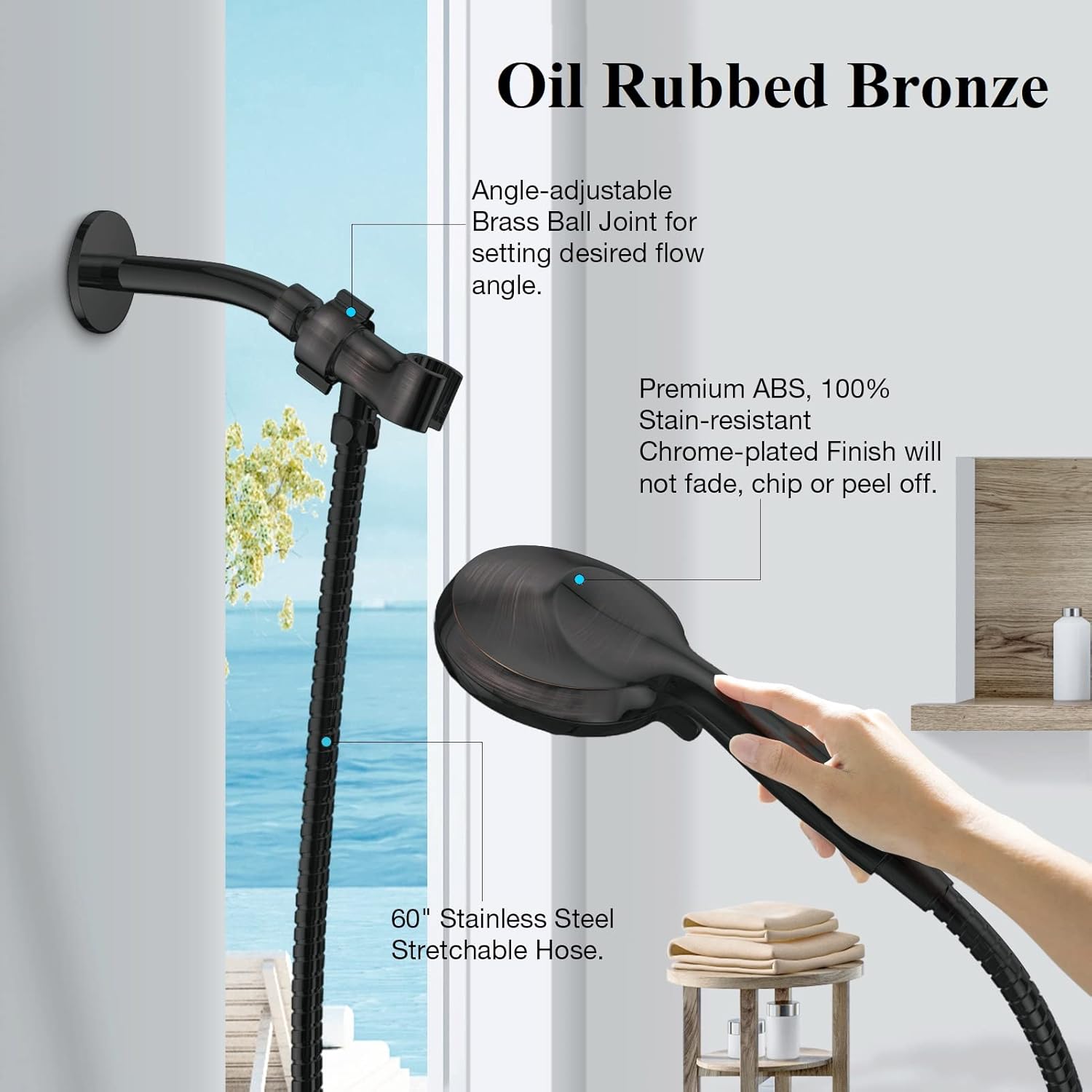 ORB High Pressure Shower Head with Handheld and 60 Inch Hose