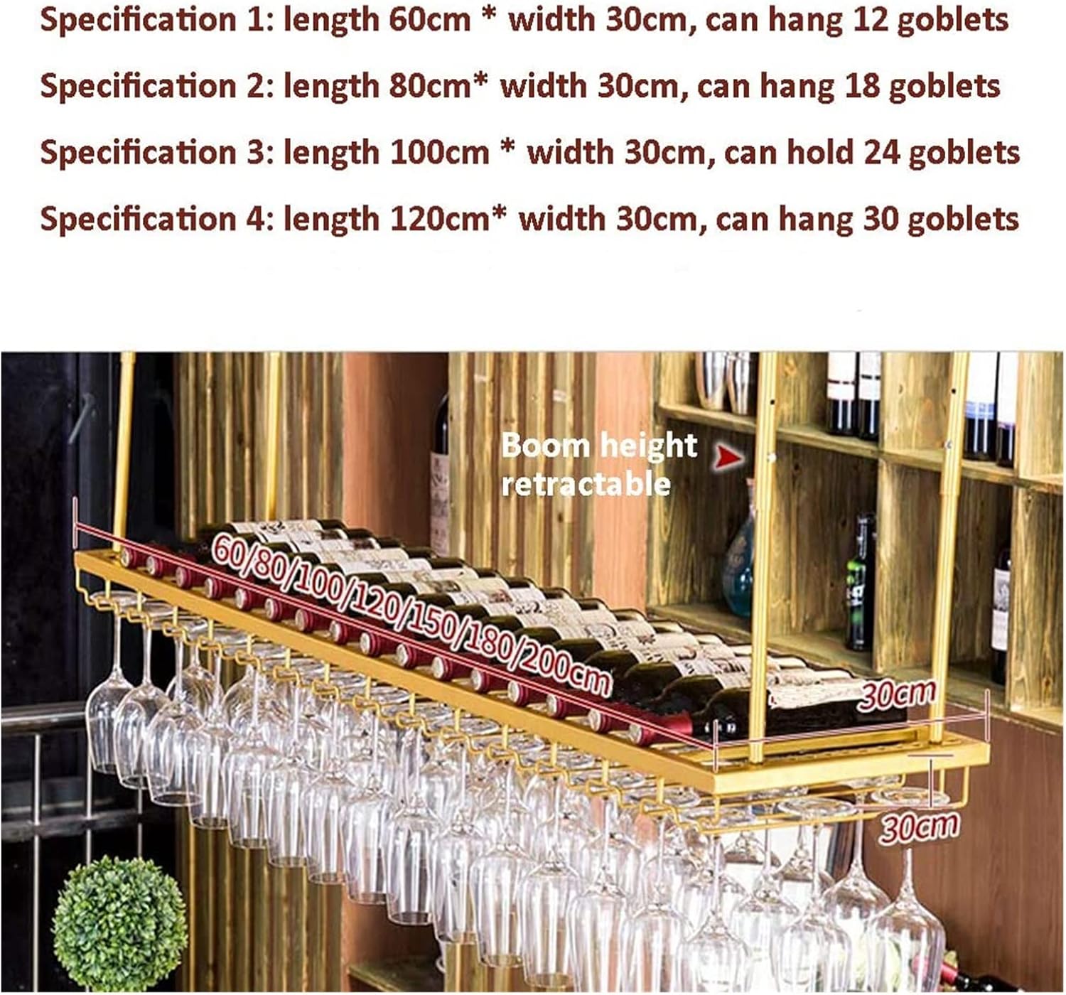 ALDEPO Wall-Mounted Wine Rack with Adjustable Metal Bar