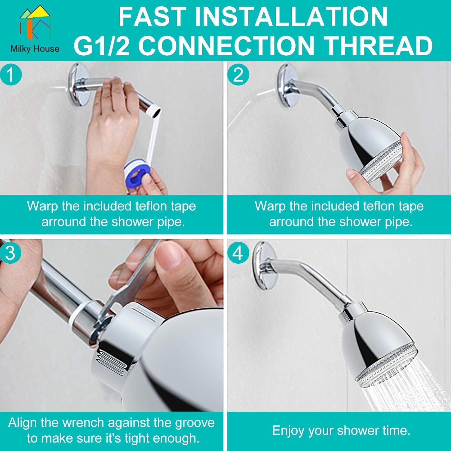 Milky House 7 Color LED Fixed Showerhead