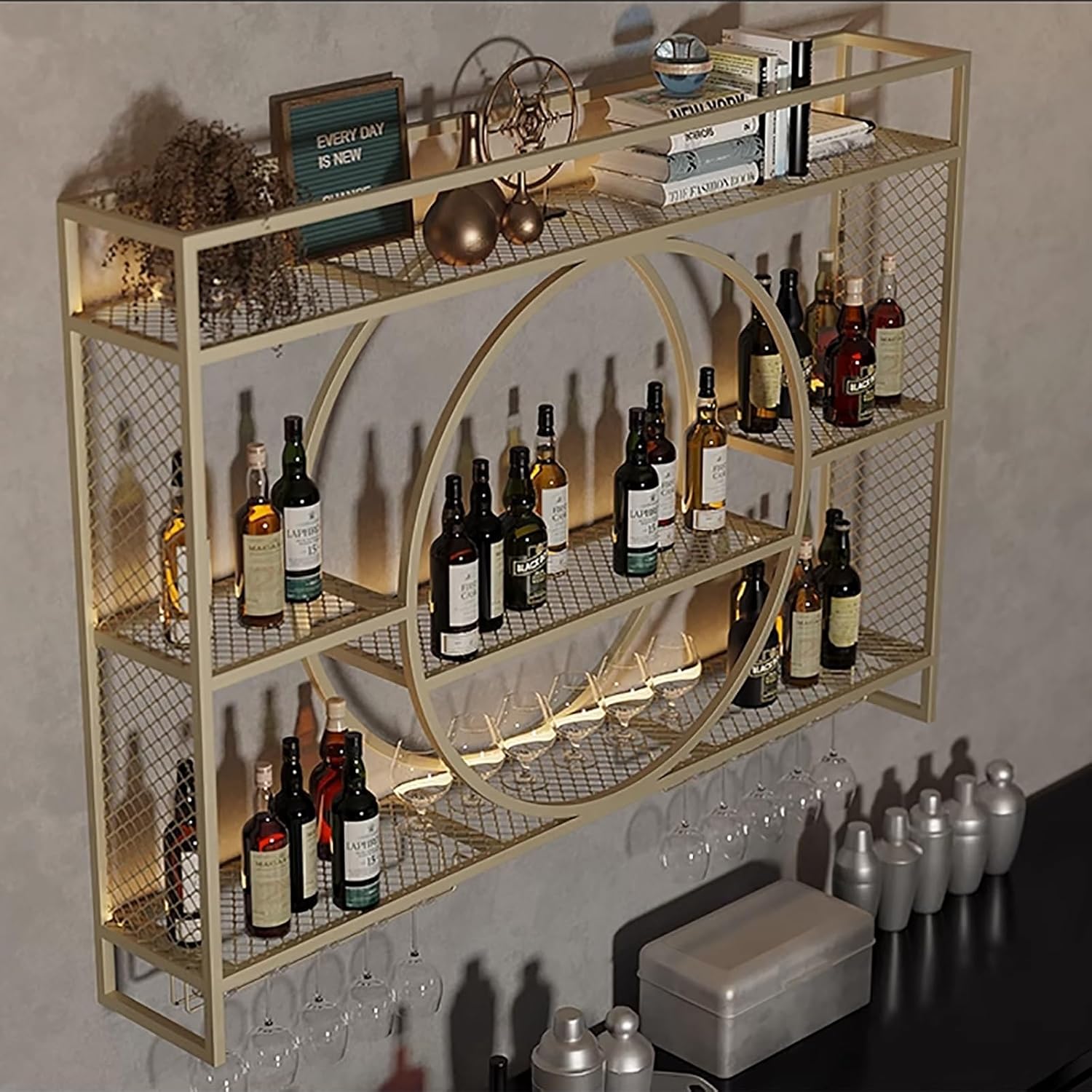 XONJEMU Wall Mounted Wine Rack with Stemware Hanger