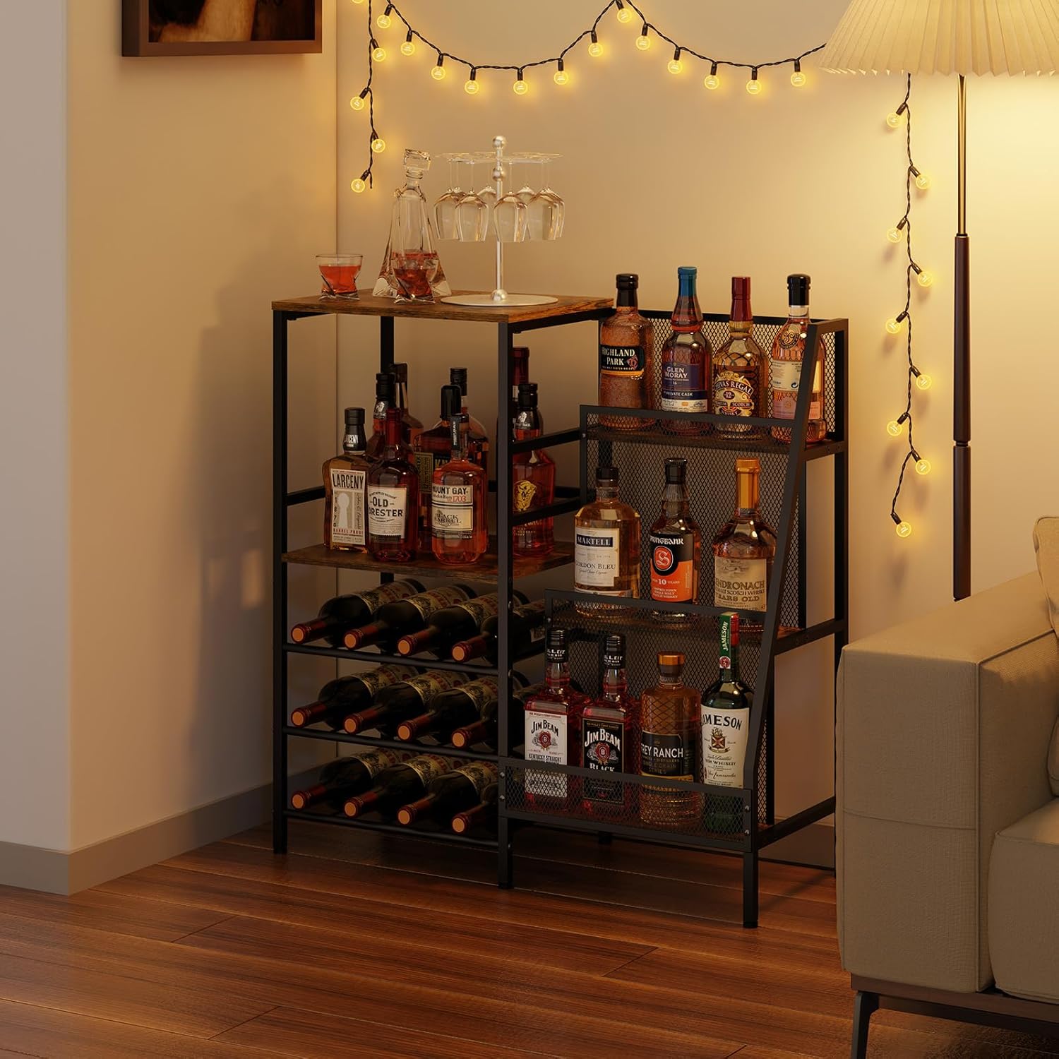 Hayexiha 3-Tier Freestanding Wine Liquor Rack Cabinet