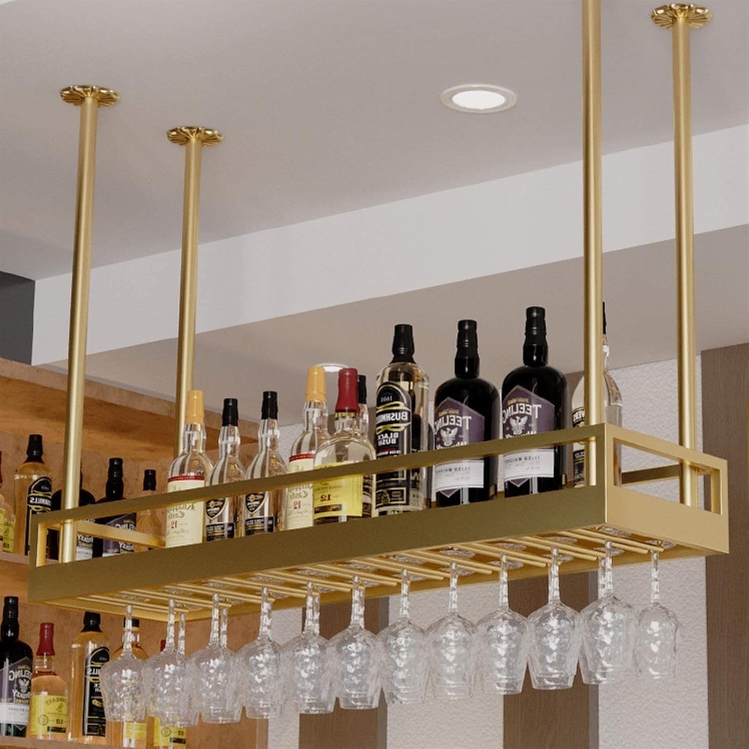 Ceiling Wine Rack - Durable Wrought Iron Wall Mounted Storage
