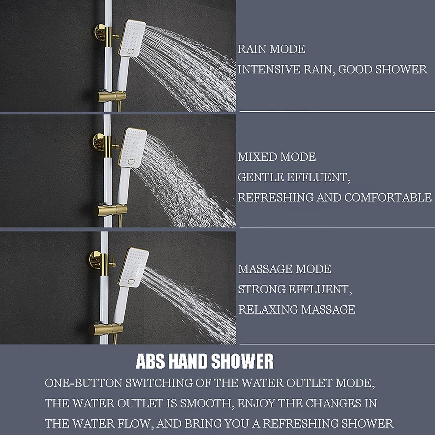 White Waterfall Shower System with Handheld Combo Set