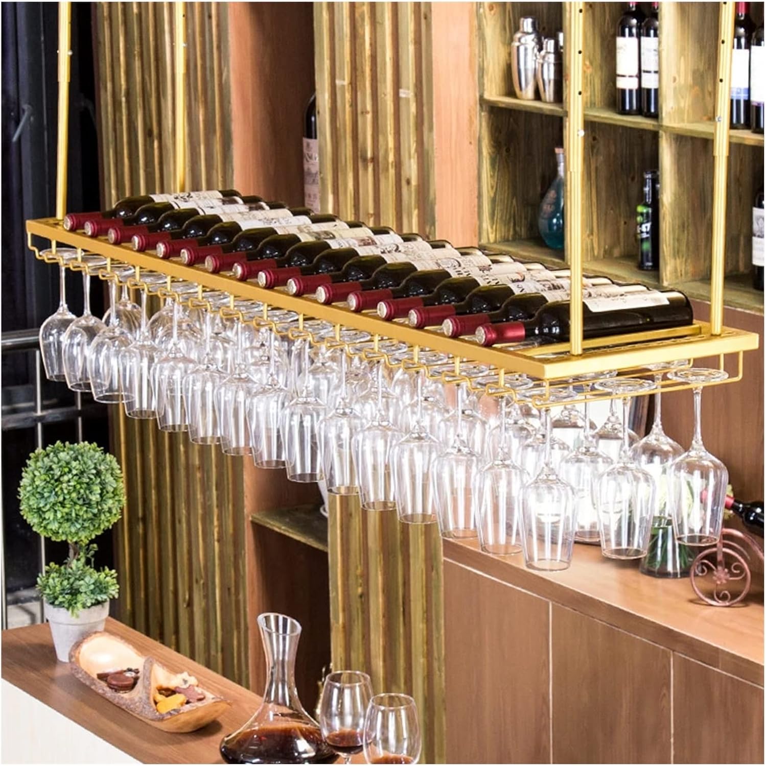 Pimex Gold Ceiling Wine Rack with Adjustable Height