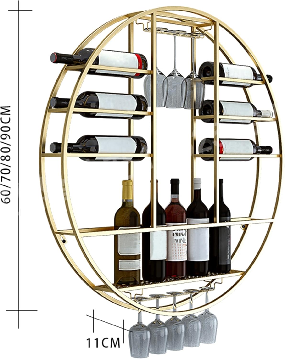 MeyeLo Round Wall Wine Rack with Glass Holder