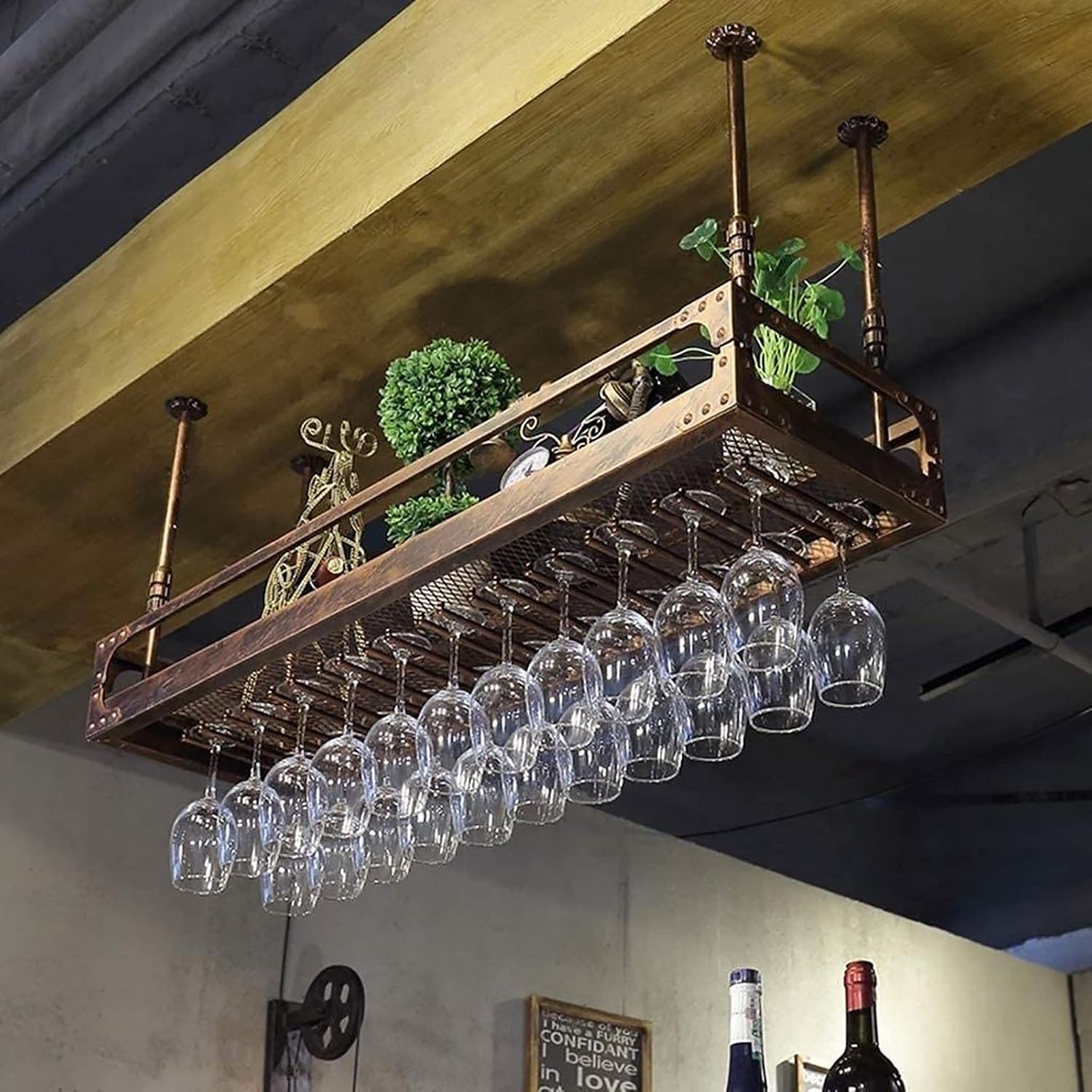Adjustable Ceiling Wine Glass Rack - Black Metal Wall-Mounted Holder 1