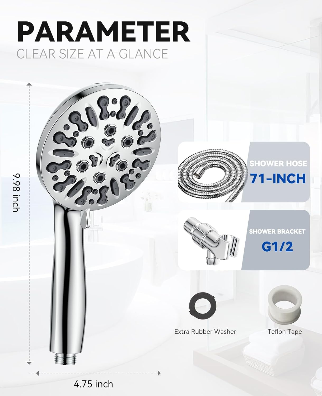 JDO High Pressure Handheld Shower Head 9 Settings