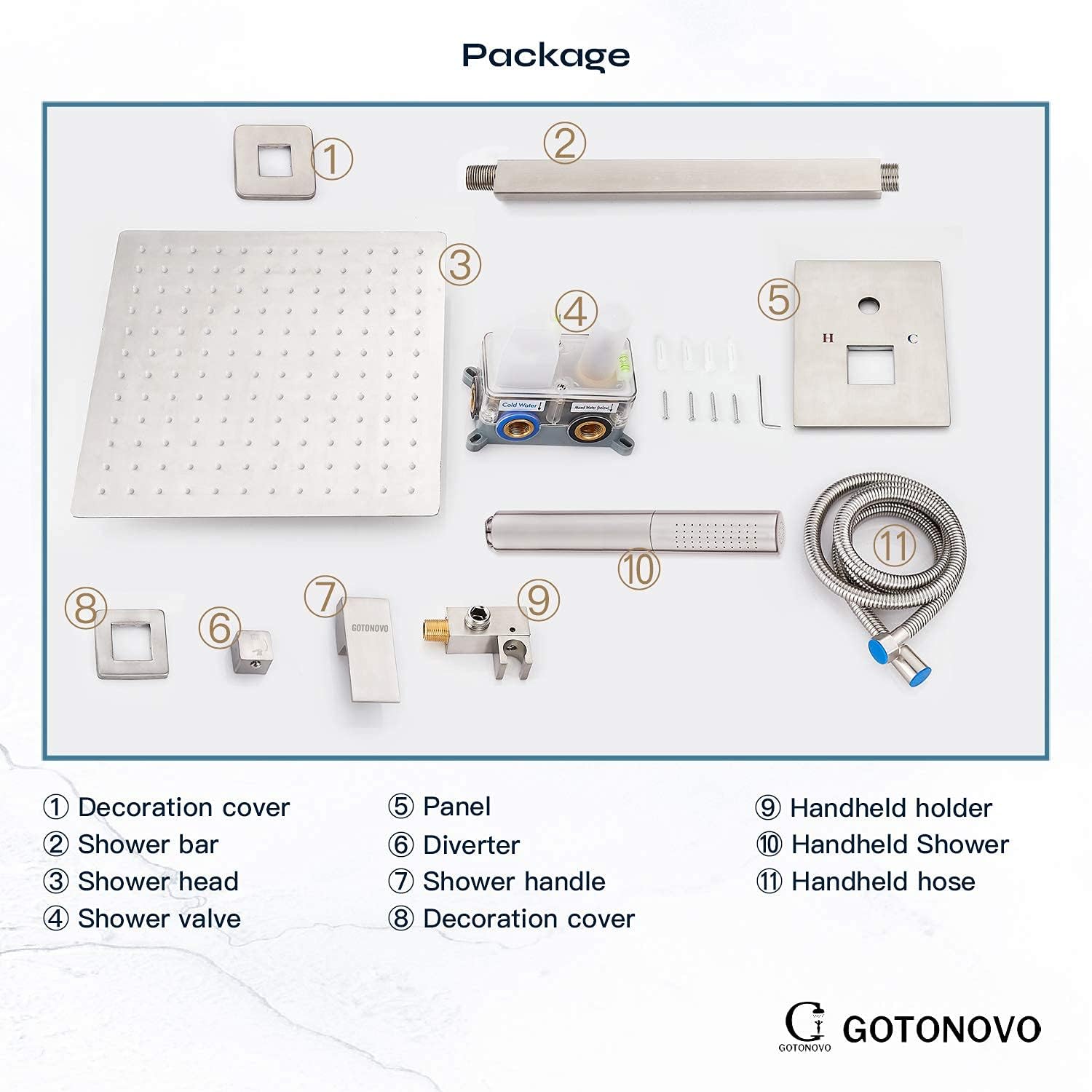 Gotonovo 12 Ceiling Mount Shower Faucet Brushed Nickel