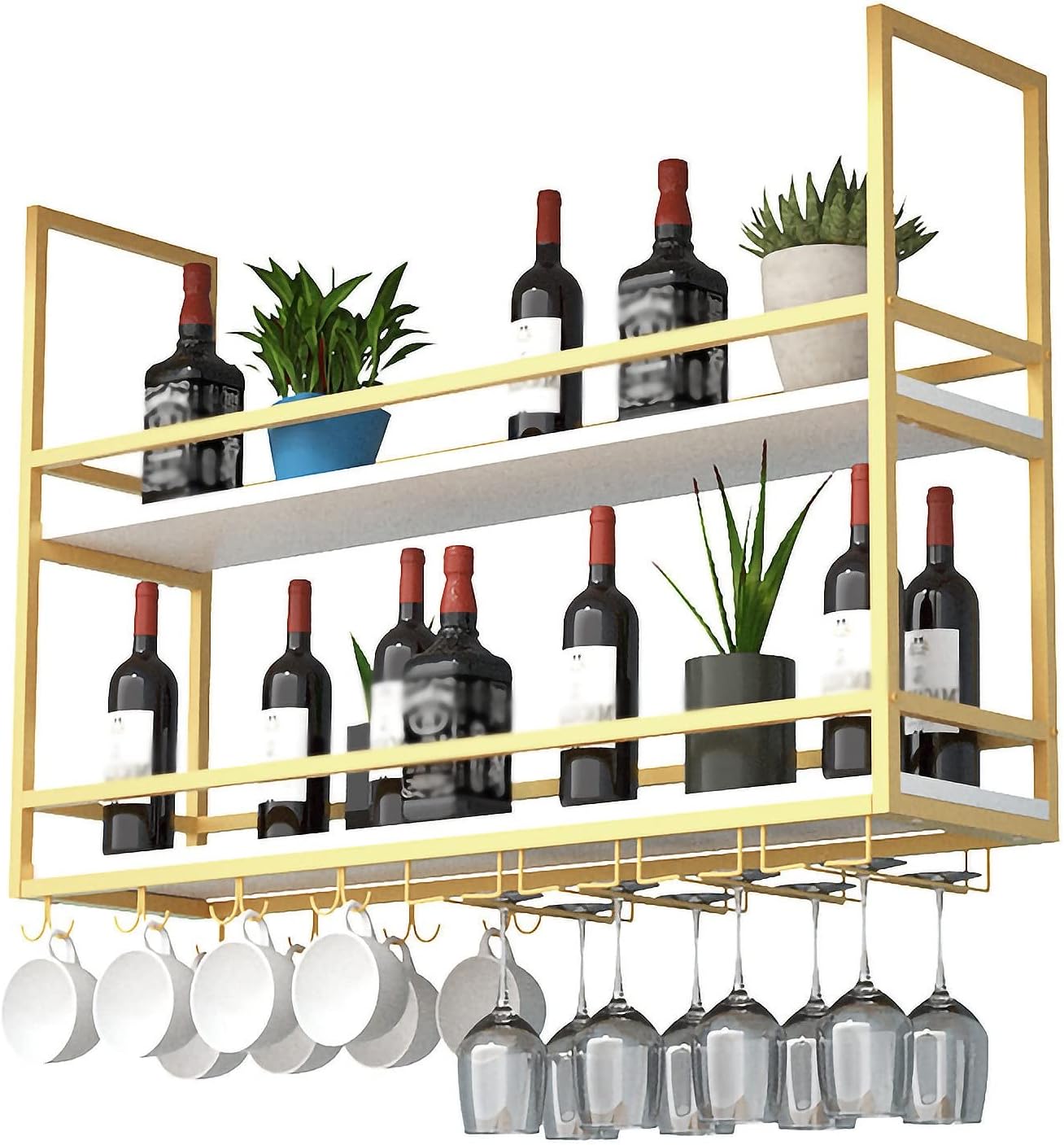 ZJDYDY 2 Tier Wall Mounted Wine Rack with Stemware Holder 1