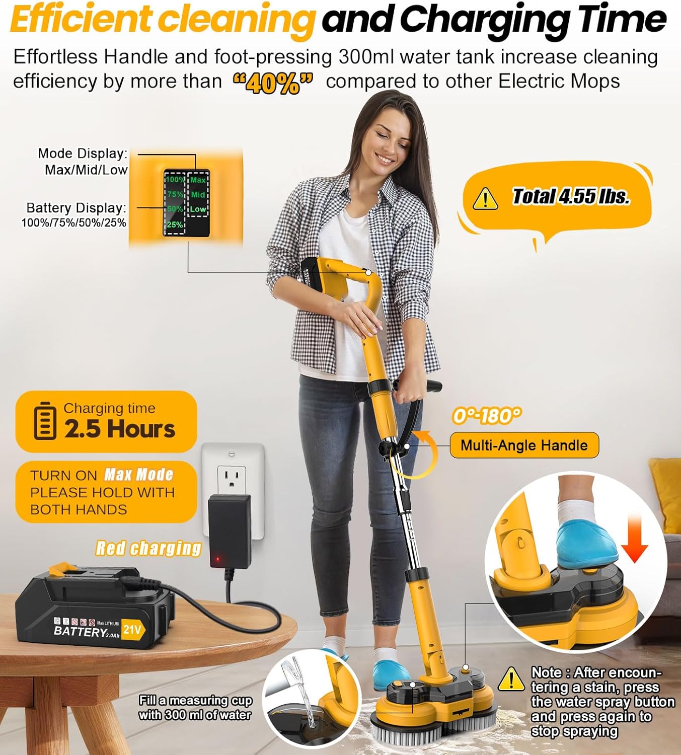 Qimedo 6000mAh Power Mop M1 800RPM Cordless Scrubber