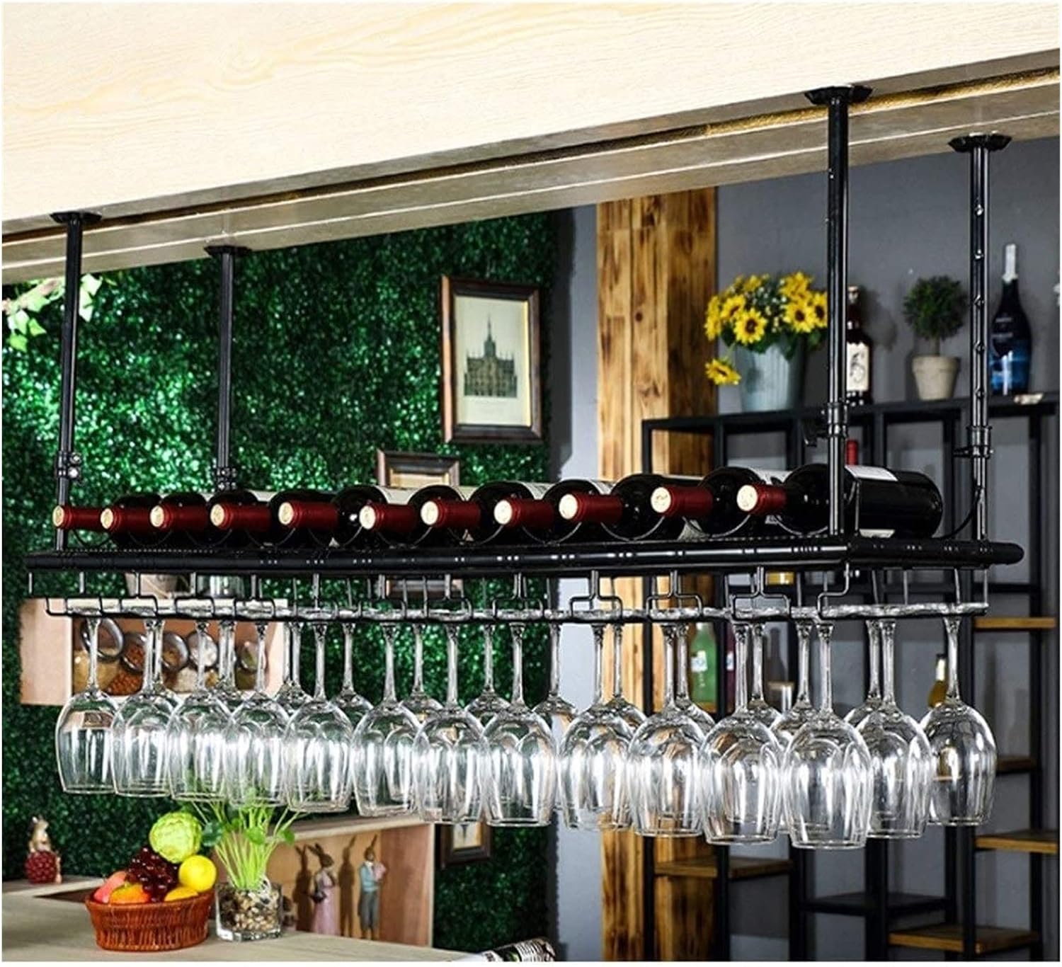 ALDEPO Adjustable Height Wall Wine Rack - Black 60x35cm
