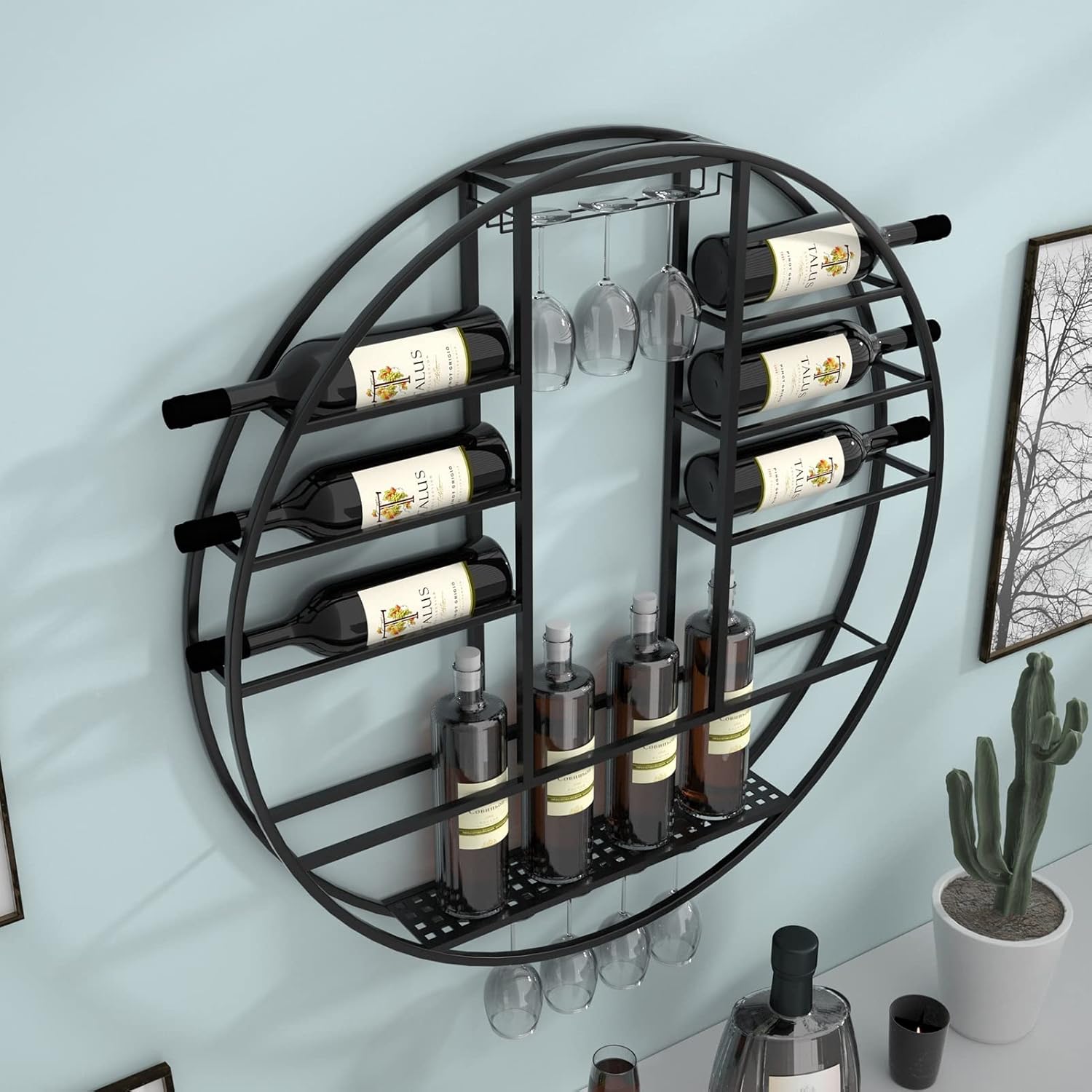 Pimex Wall-Mounted Wine Rack with Stemware Holder Black 80x11x80cm 1