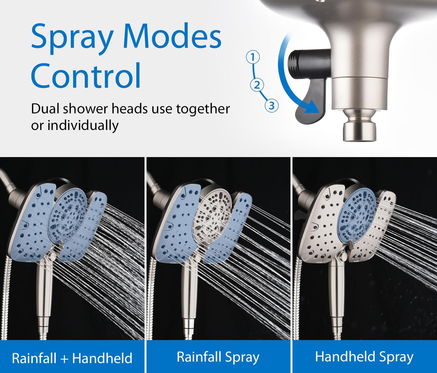 INAVAMZ 25GPM Nickel Shower Head with Handheld 10 Spray Settings