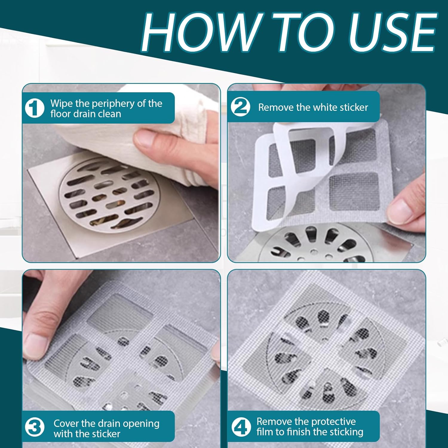 Quxddy 100pcs Shower Hair Catcher 4 Inch Square Drain Strainer