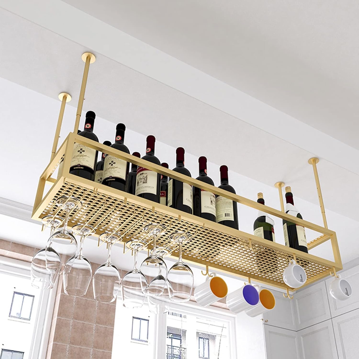 Pimex Wall-Mounted Wine Rack with Adjustable Metal Holder